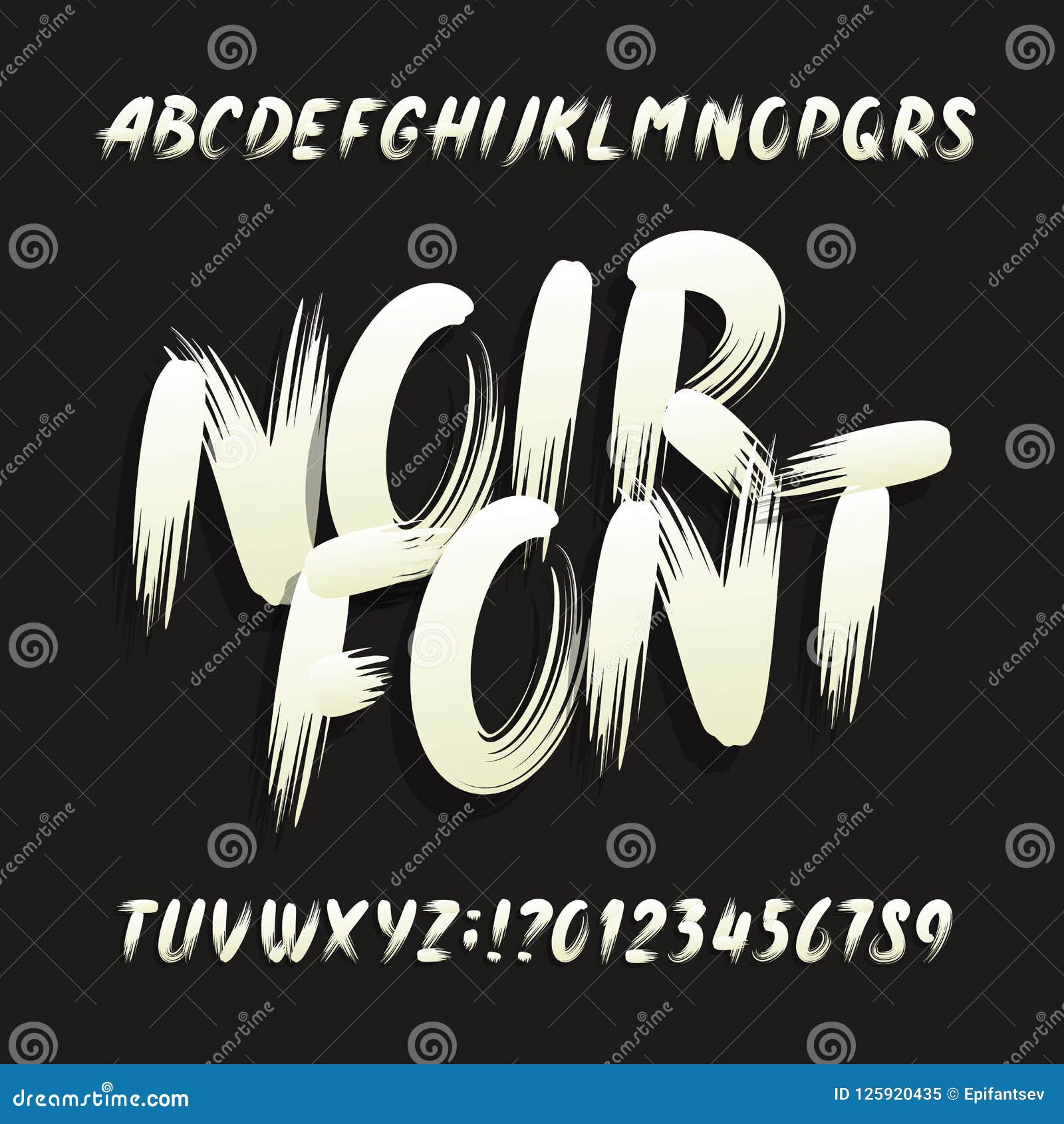 Noir Alphabet Font Uppercase Brushstroke Letters And Numbers Cartoon