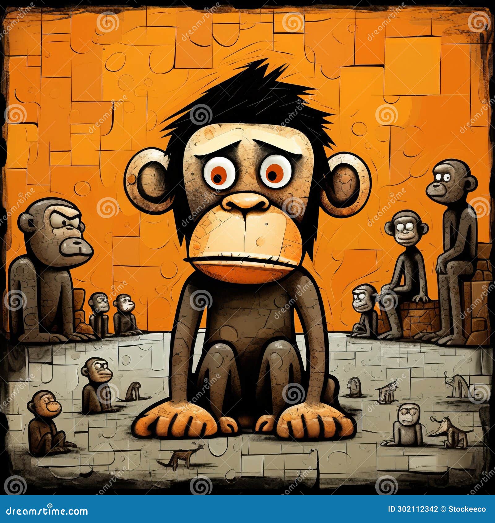 Noir Monkey Puzzle Emotional Expression in Detailed 2d Game Art Stock