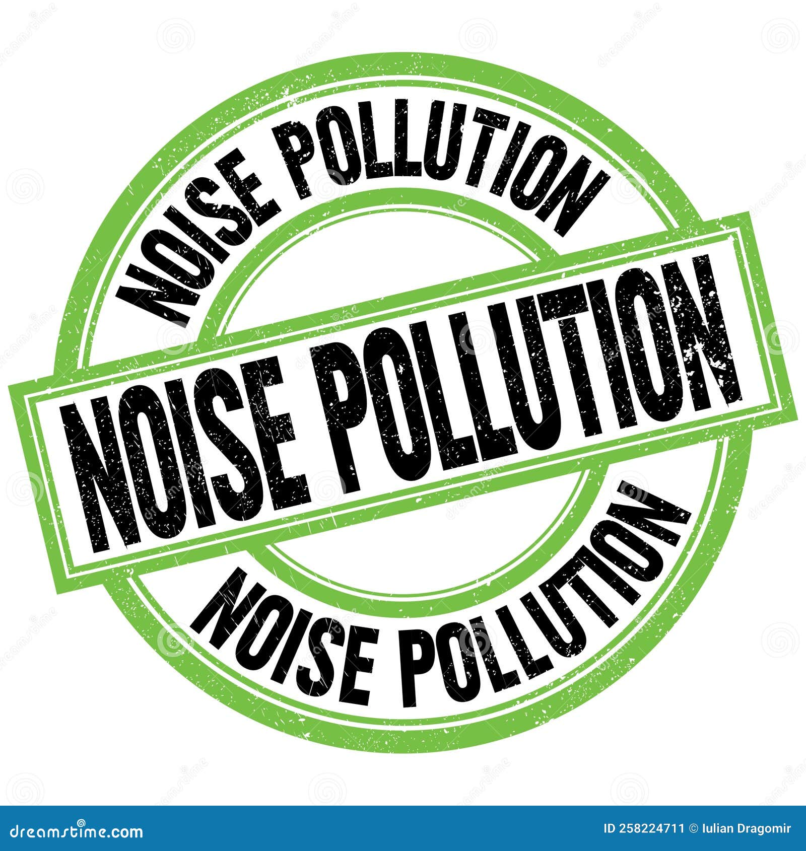NOISE POLLUTION Text on Greenblack Round Stamp Sign Stock Illustration