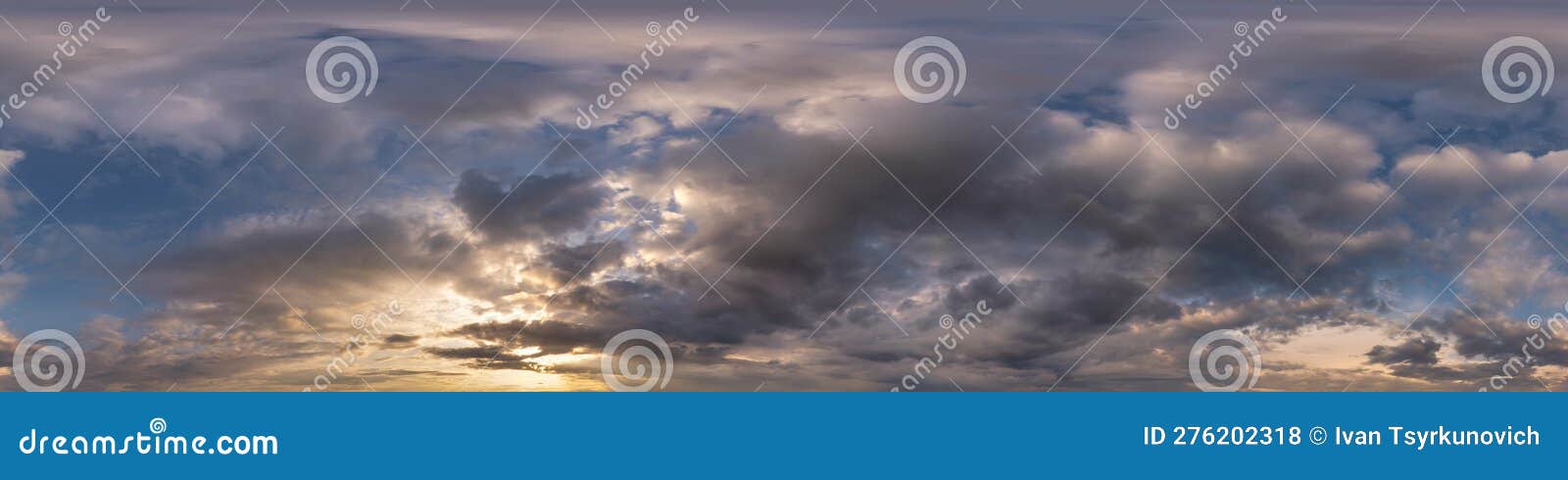 Panorama Hdr 360 Do Céu Azul Com Lindas Nuvens Brancas Em Projeção