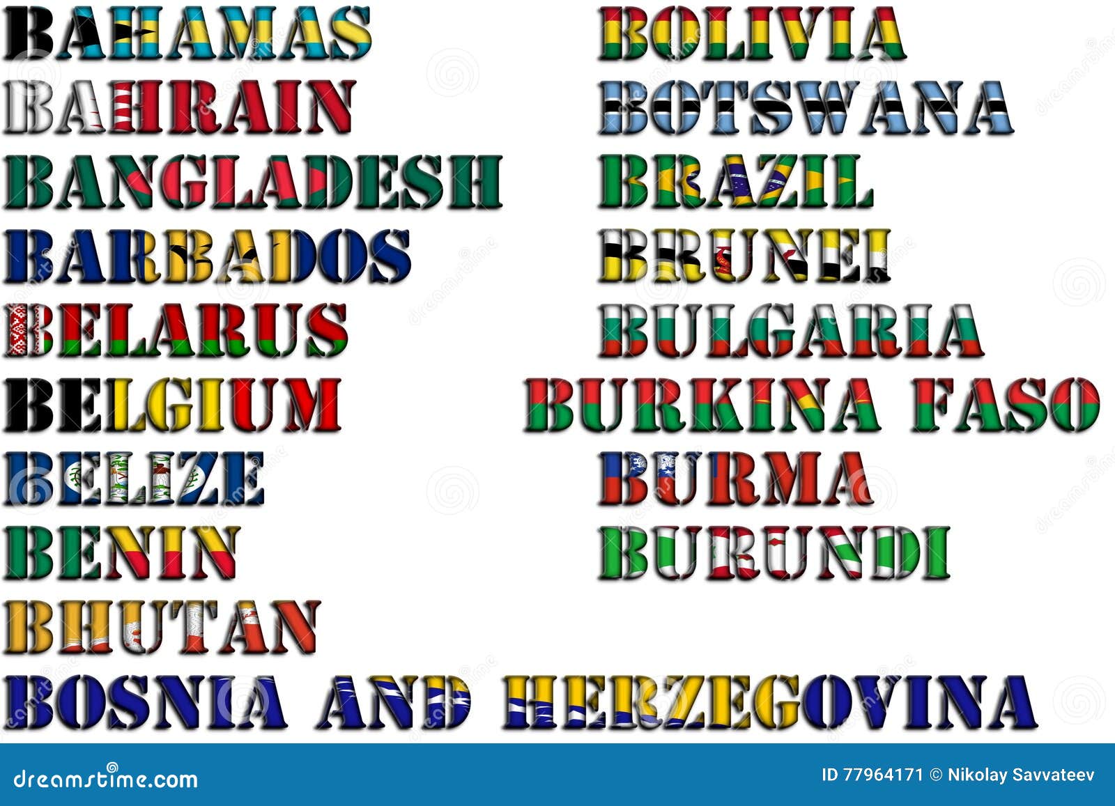 Nombres De País En Colores De Las Banderas Nacionales