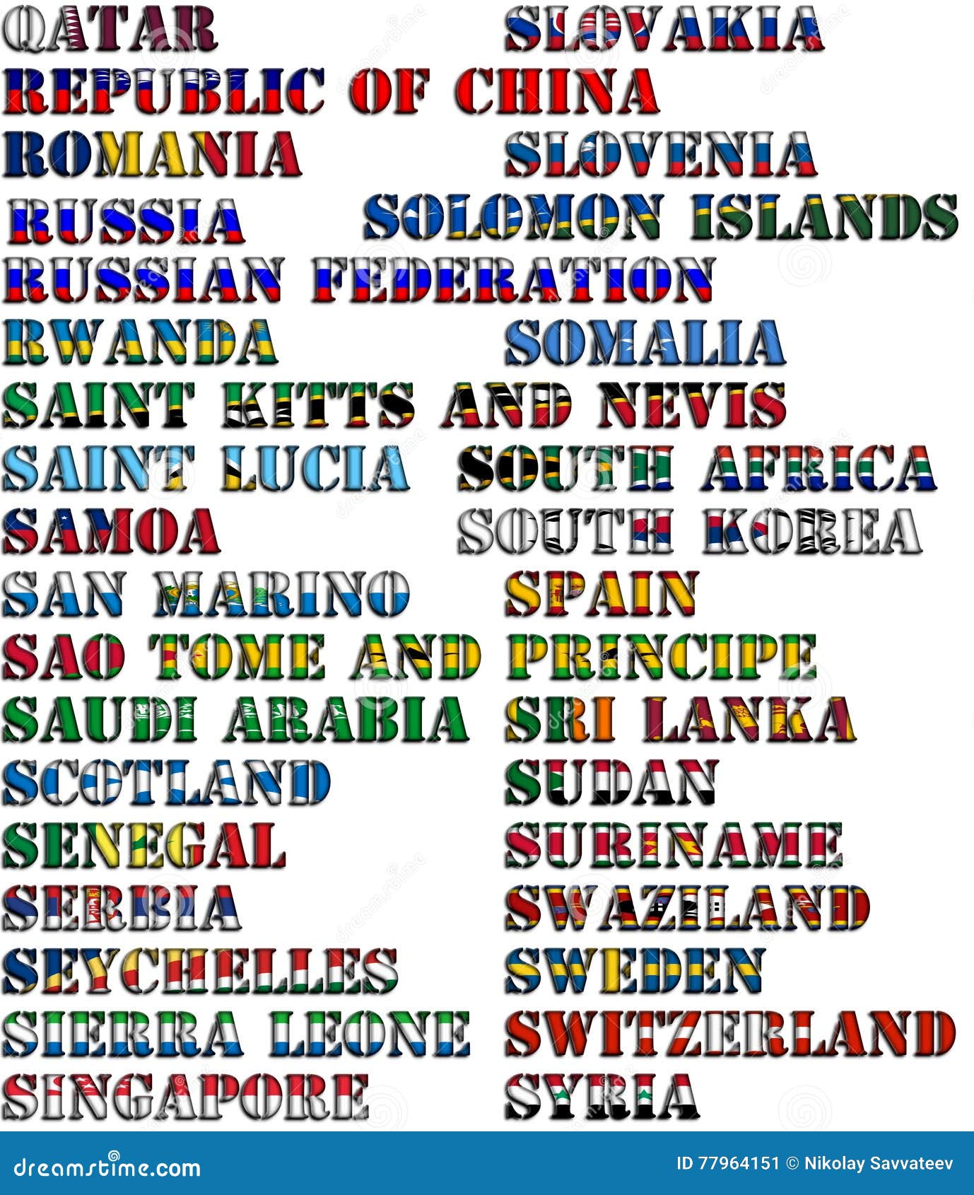 Nombres De País En Colores De Las Banderas Nacionales - Conjunto
