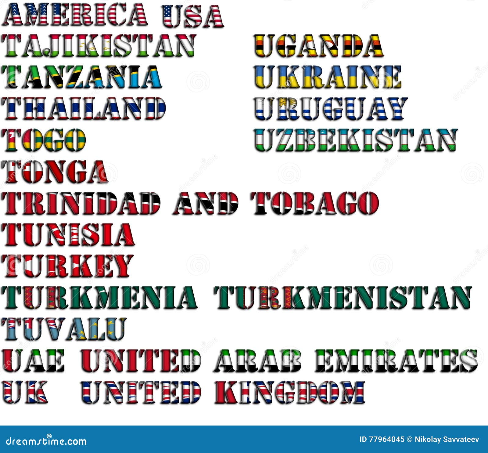 Nombres De País En Colores De Las Banderas Nacionales - Conjunto