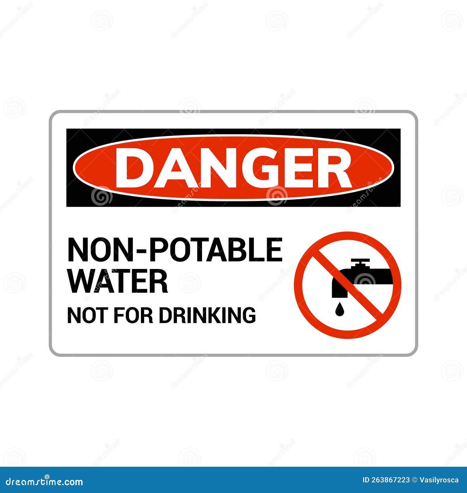 non potable water danger sign. drinkable faucet forbidden unsafe water .