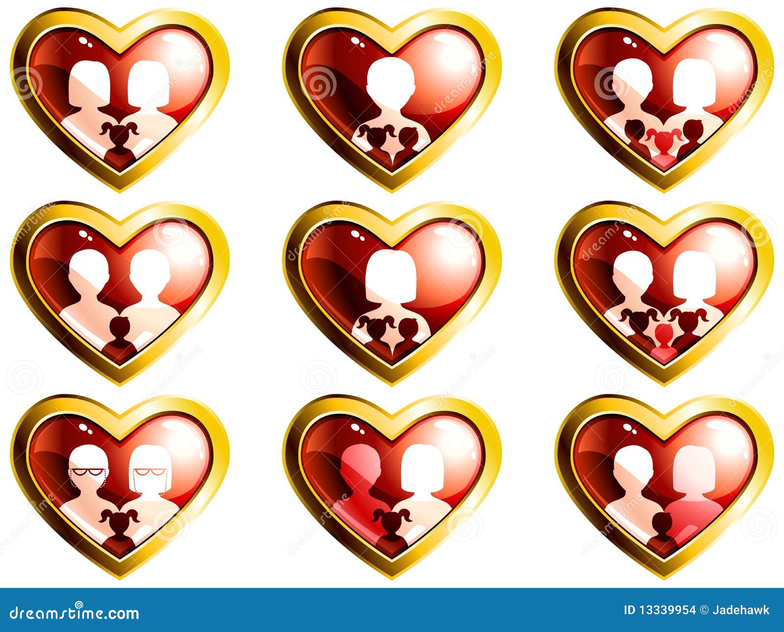 Non-traditional Families Heart-shaped Buttons Stock Vector