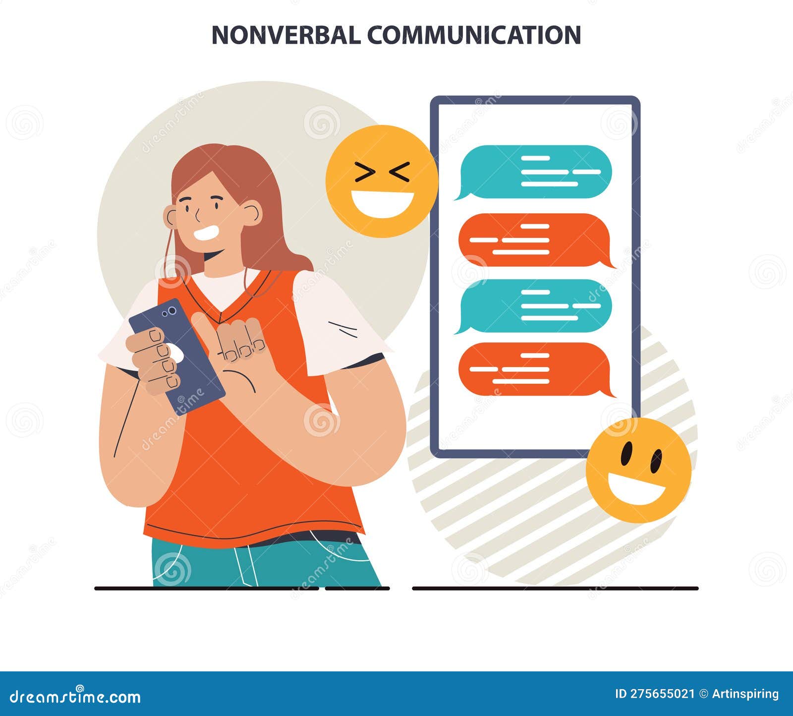 Non-verbal Communication. Character Sending Texts with Emojis Stock ...