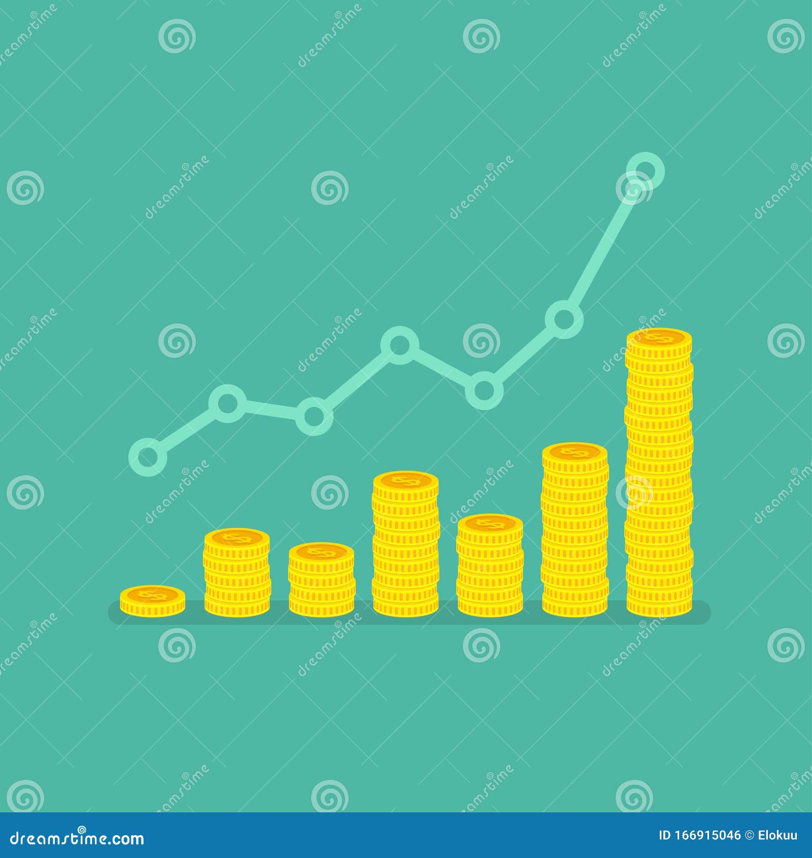 nonlinear growth graph with stacks of dollar coins