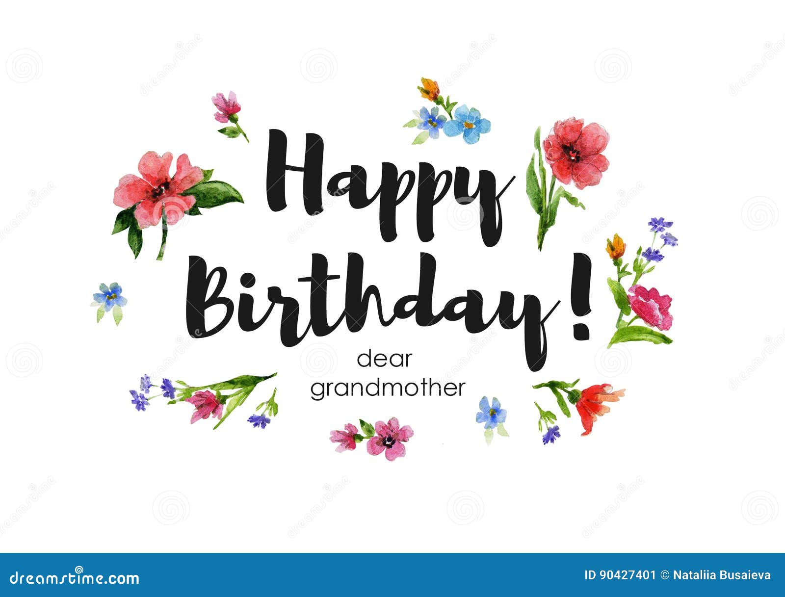 Nonna Di Buon Compleanno Della Cartolina D Auguri Cara Illustrazione Dell Acquerello Con Iscrizione E La Corona Dei Wildflowers Illustrazione Di Stock Illustrazione Di Flora Pianta