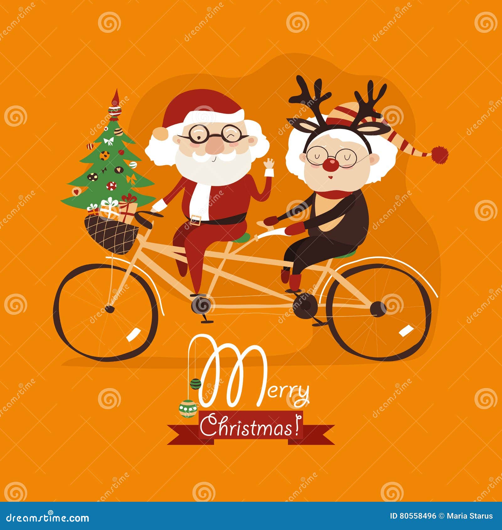 Buon Natale Nonna.Nonna Fresca Con Il Nonno Come Il Babbo Natale E Renna Che Guidano Un Tandem Della Bicicletta Illustrazione Vettoriale Illustrazione Di Bici Festa 80558496