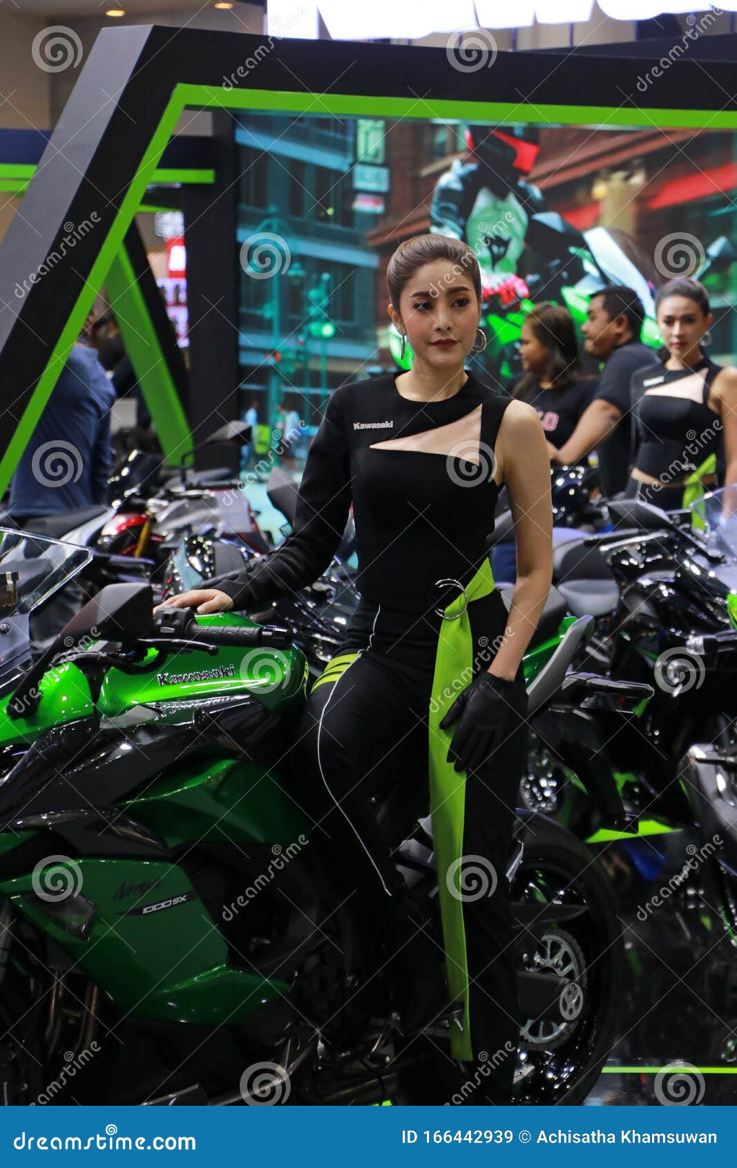 Beautiful Asian Pretty with Kawasaki Motorbike, Popular Marketing for Making Motorcycle Booth Interest at Thailand International Editorial Stock Image - Image of kawasaki: 166442939