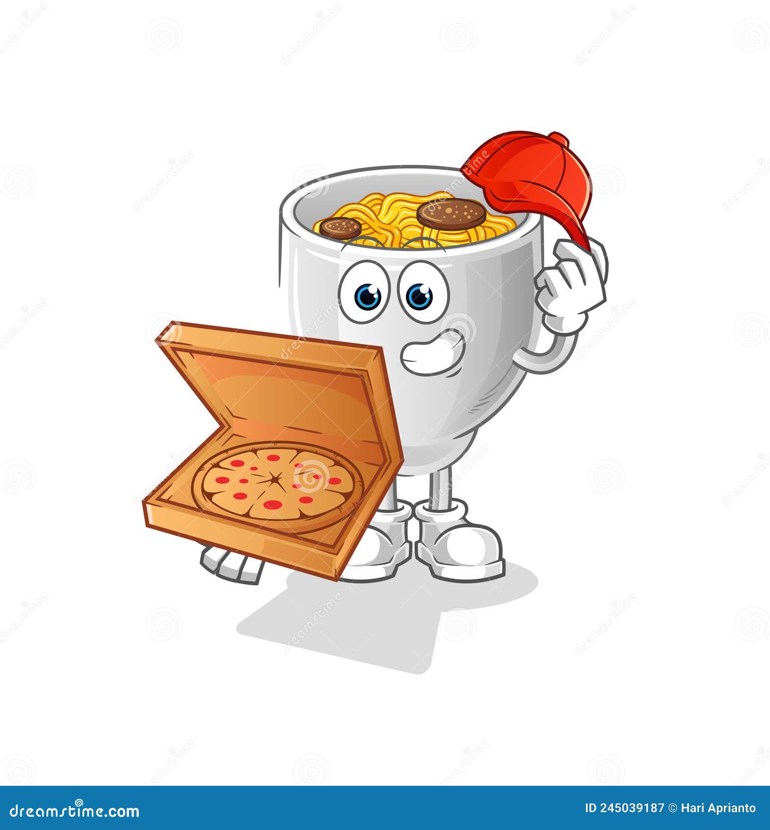 Noodle Bowl Pizza Delivery Boy Vector. Cartoon Character Stock Vector
