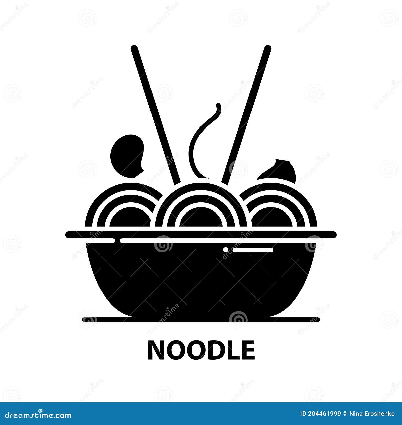 Noodle Icon, Black Vector Sign with Editable Strokes, Concept