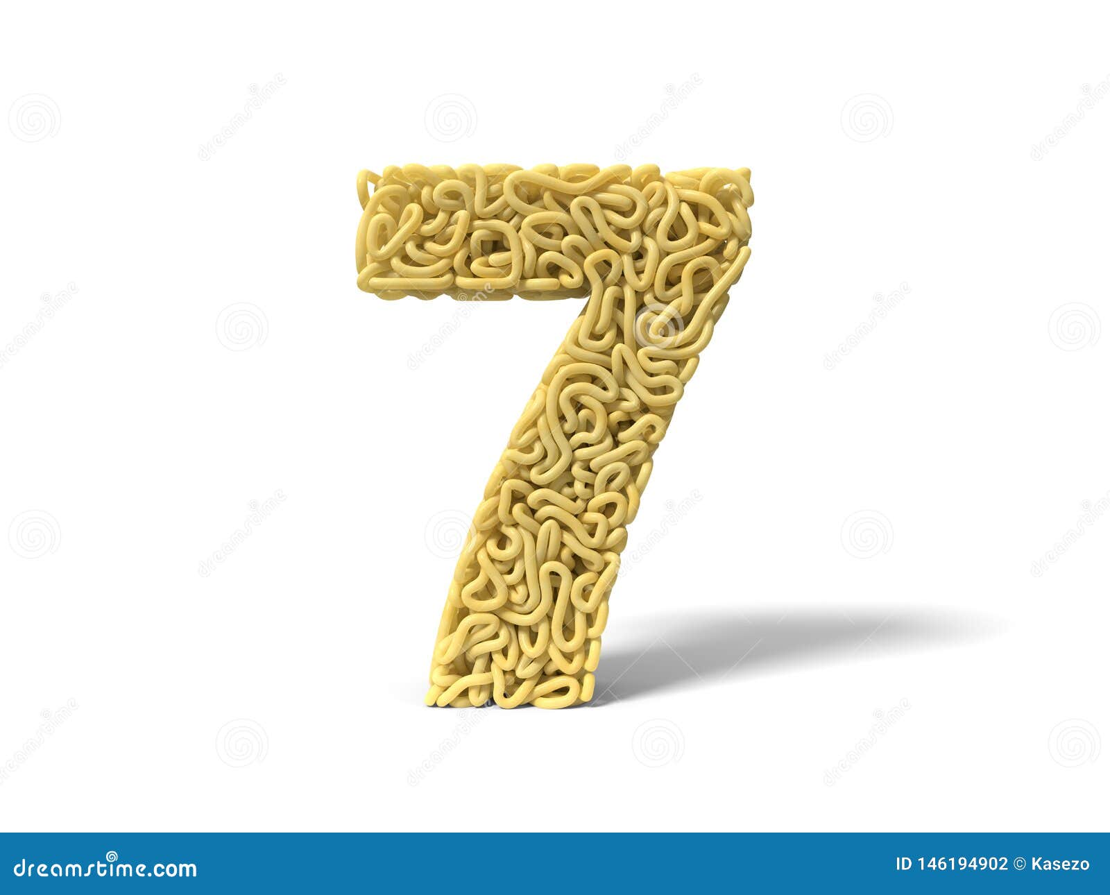 Noodle in Shape of Number 7. Curly Spaghetti for Cooking. 3d