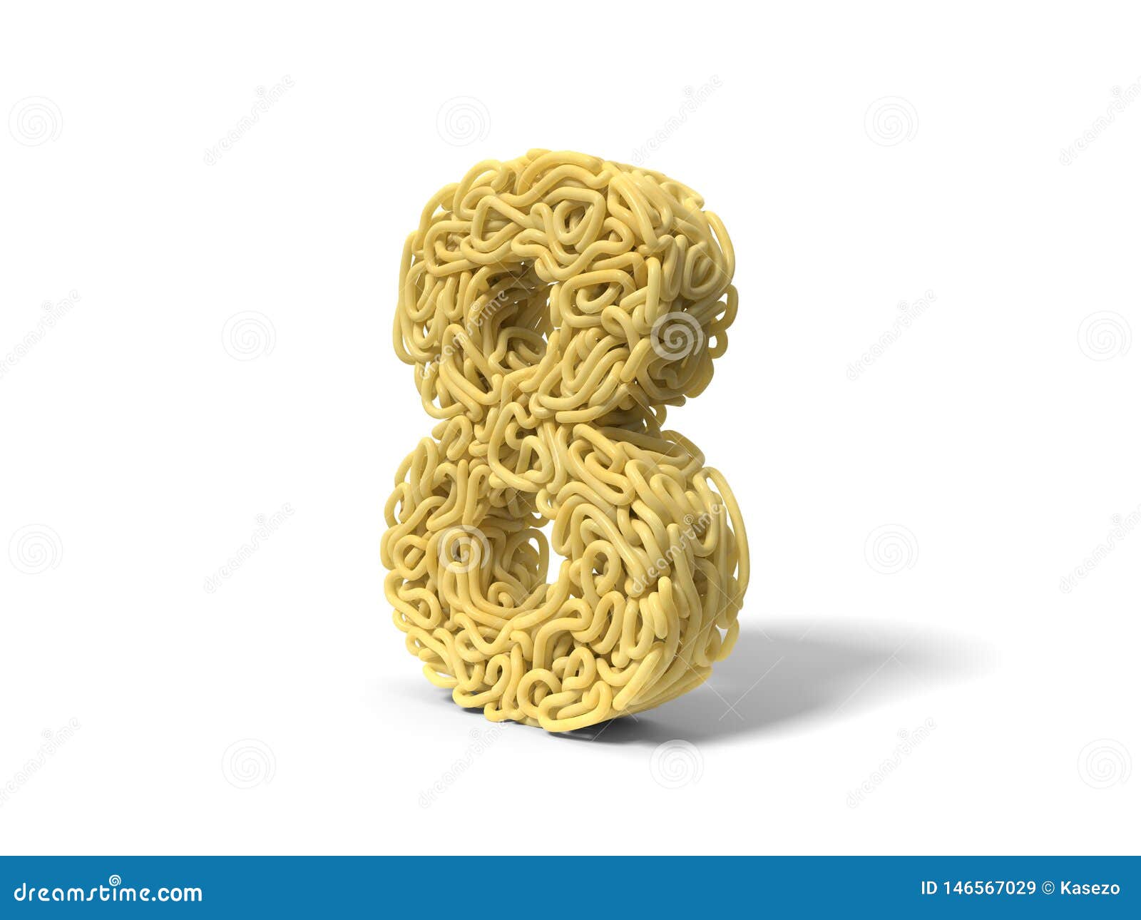 Noodle in Shape of Number 8. Curly Spaghetti for Cooking. 3d