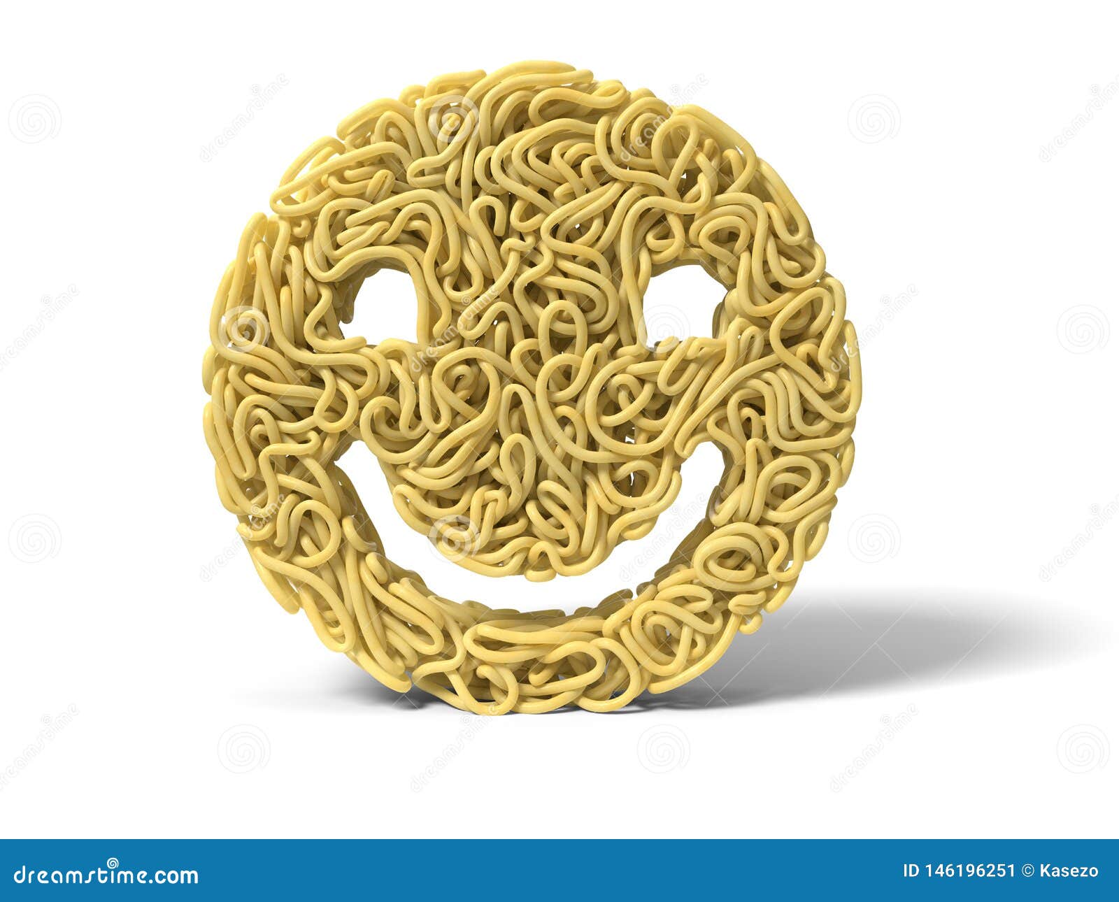 Noodle in Shape of Smiley Face. Curly Spaghetti for Cooking. 3d