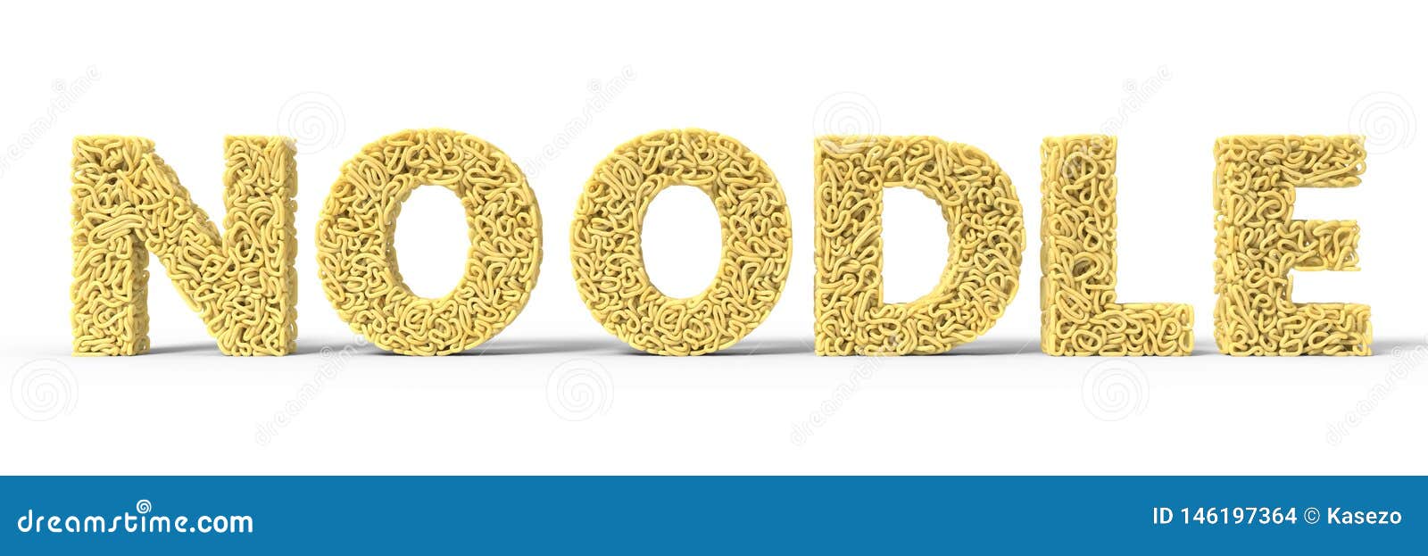Noodle in Shape of Noodle Text. Curly Spaghetti for Cooking. 3d