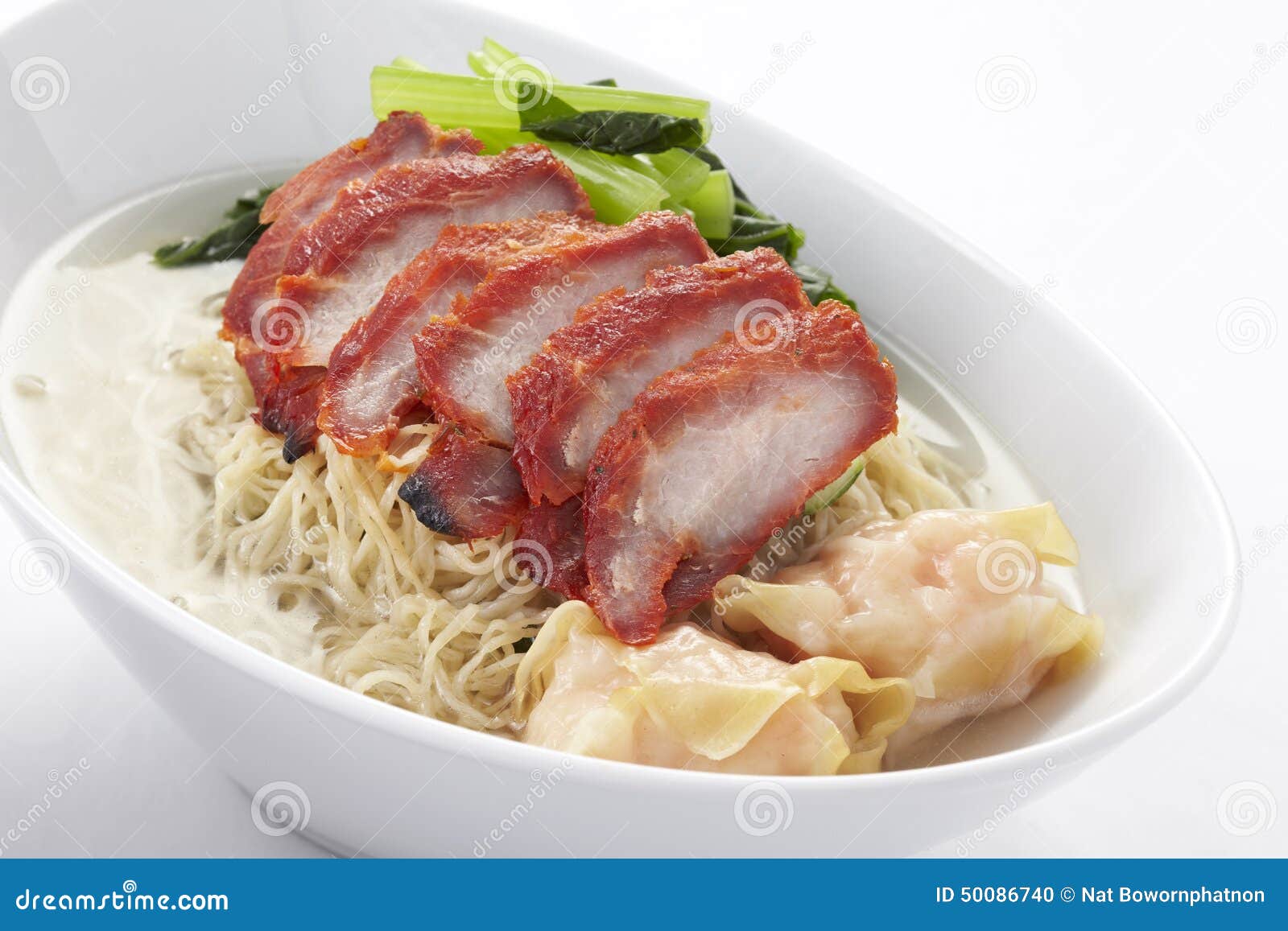Noodle Soup with Roasted Pork and Dumpling Stock Photo Image of