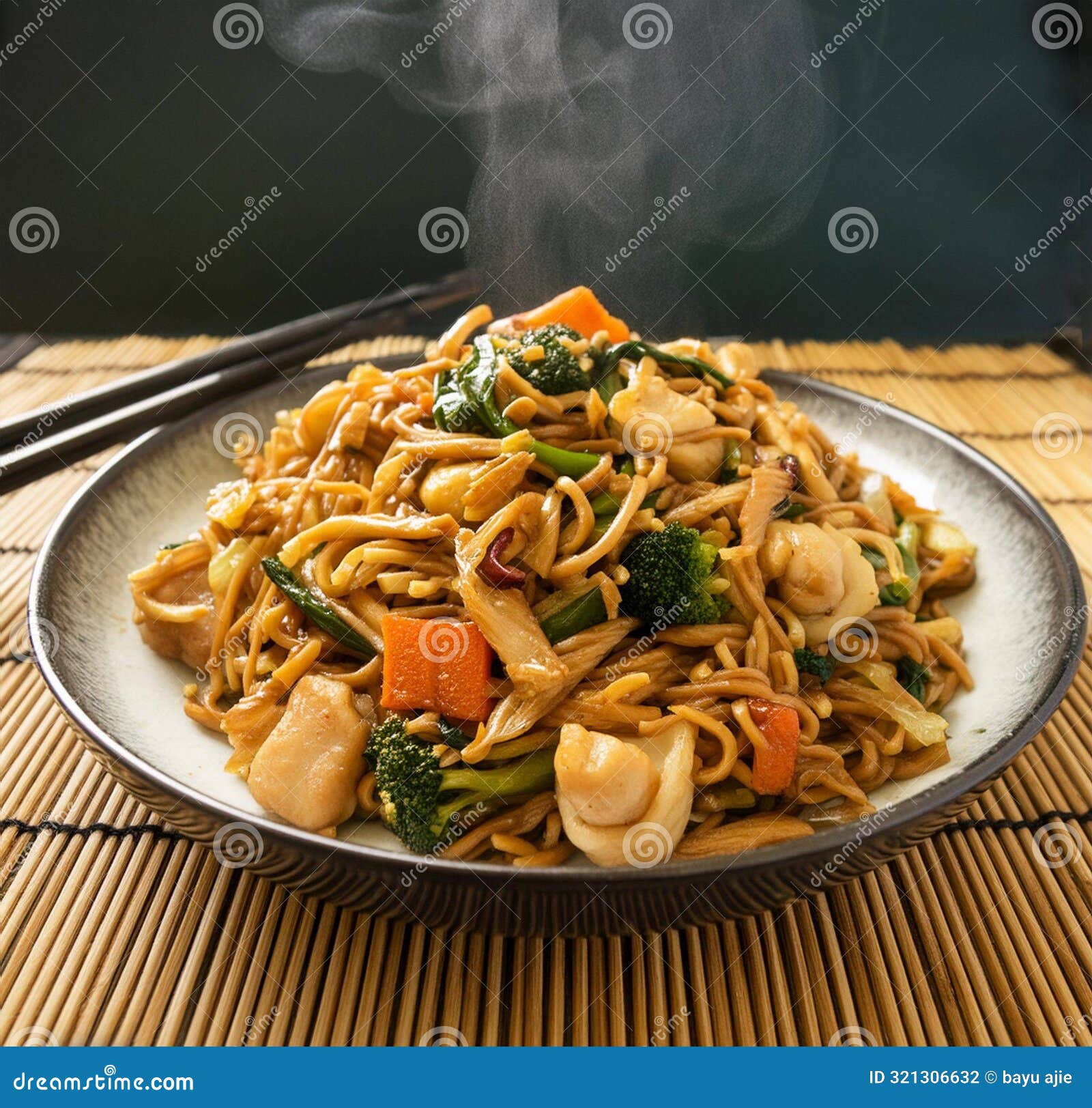 Hot Chow Mein, Delicious Chinese Stirfried Noodle Dish on a Plate