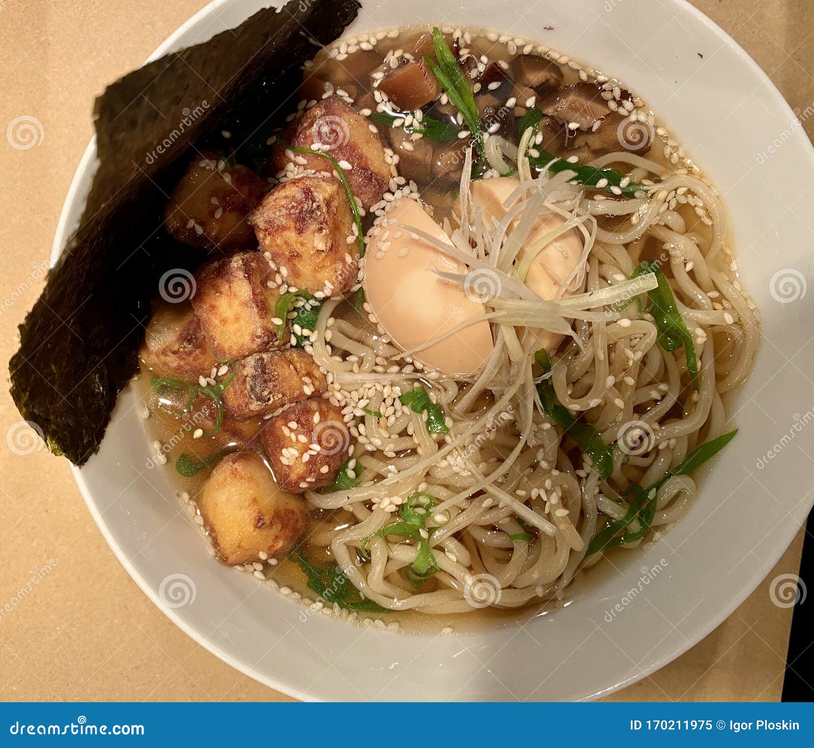 Noodles with egg and tofu stock image. Image of asian 170211975