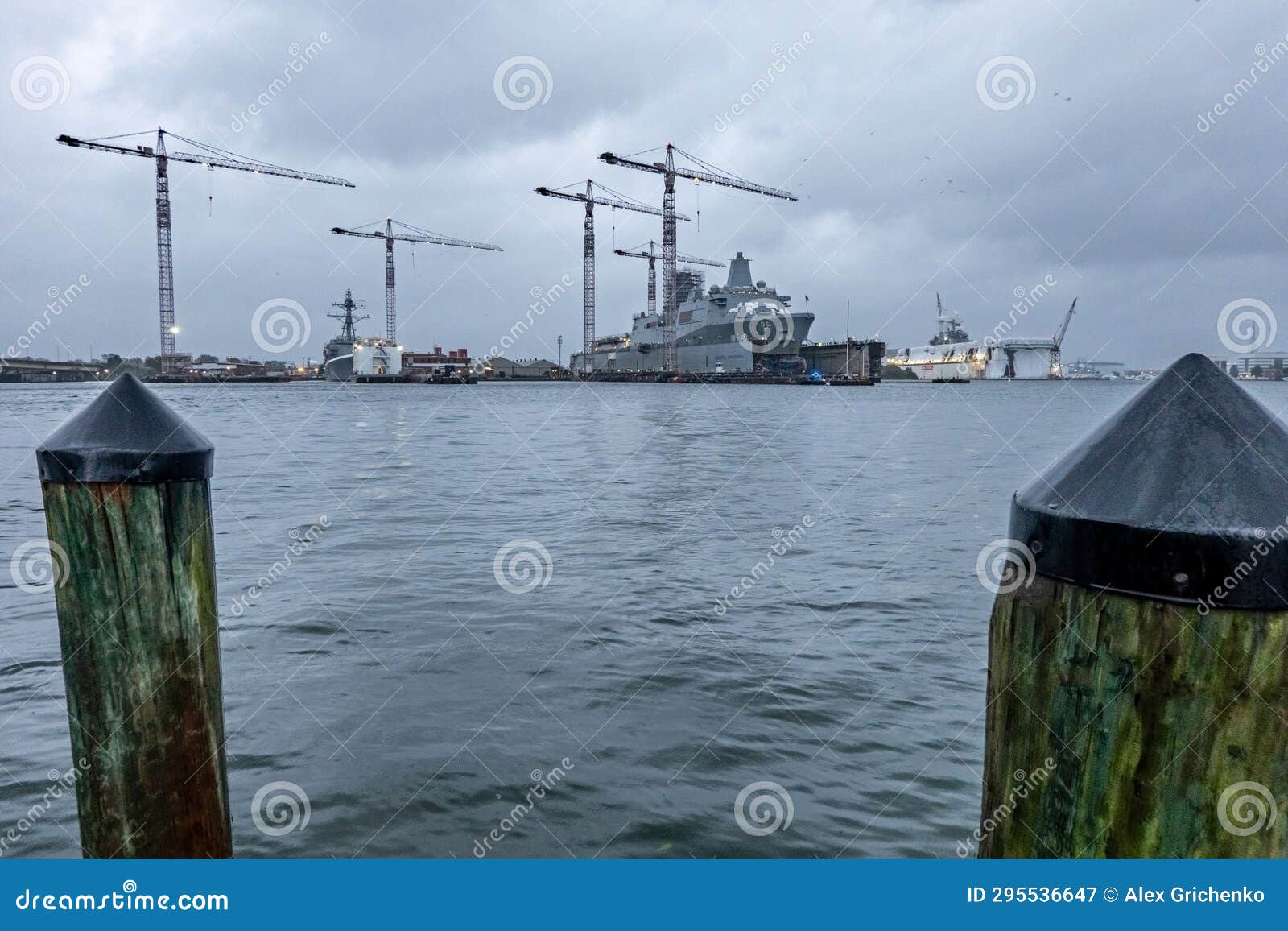 Norfolk Virginia City Street and Skyline Views at Waterfront on Rainy ...