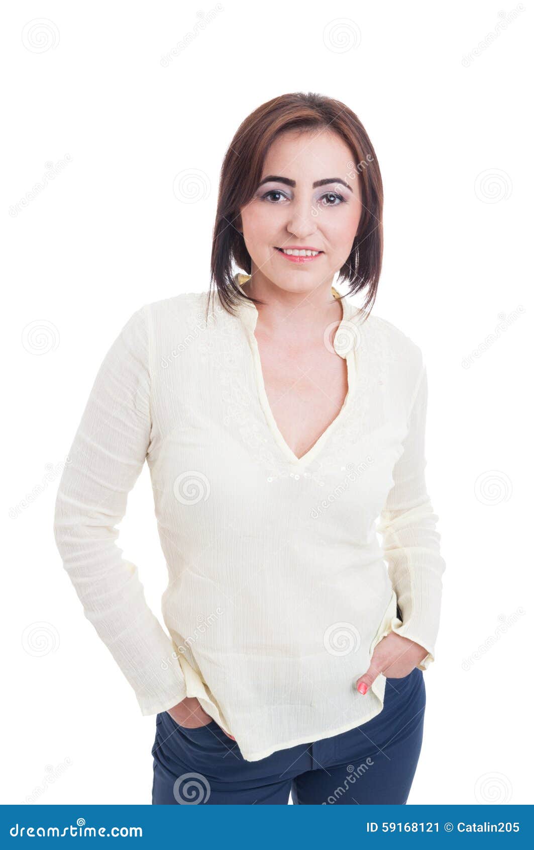 Normal Average Woman Wearing Casual Clothes and Make-up Stock