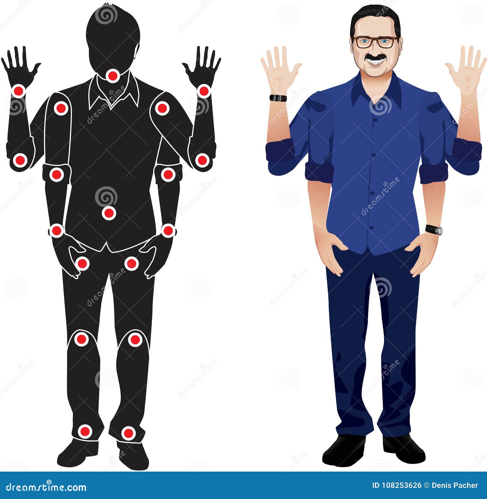 Normal Man Cartoon Character in Separate Joints. Gestures Stock Vector -  Illustration of blue, cartoon: 108253626