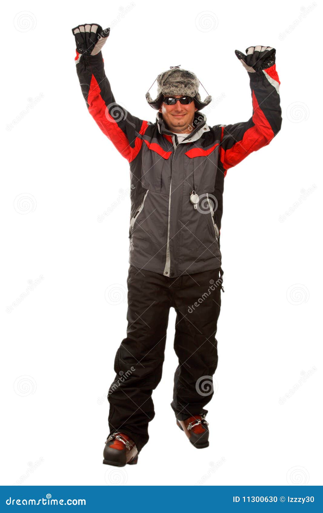 Normal Man in a Funny Winter Hat and Ski Jacket Stock Photo Image of