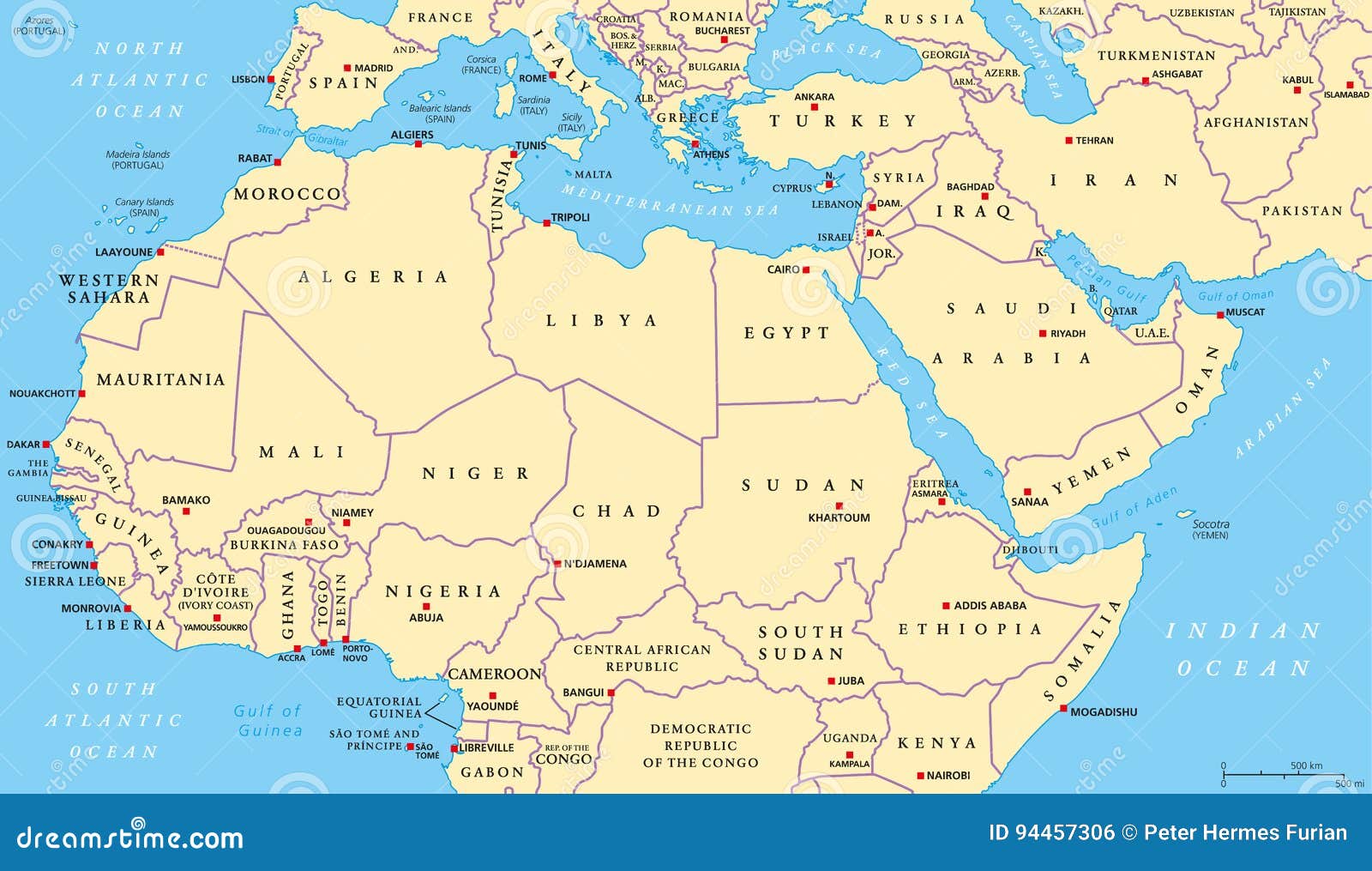 map of northern africa and middle east North Africa And Middle East Political Map Stock Vector map of northern africa and middle east