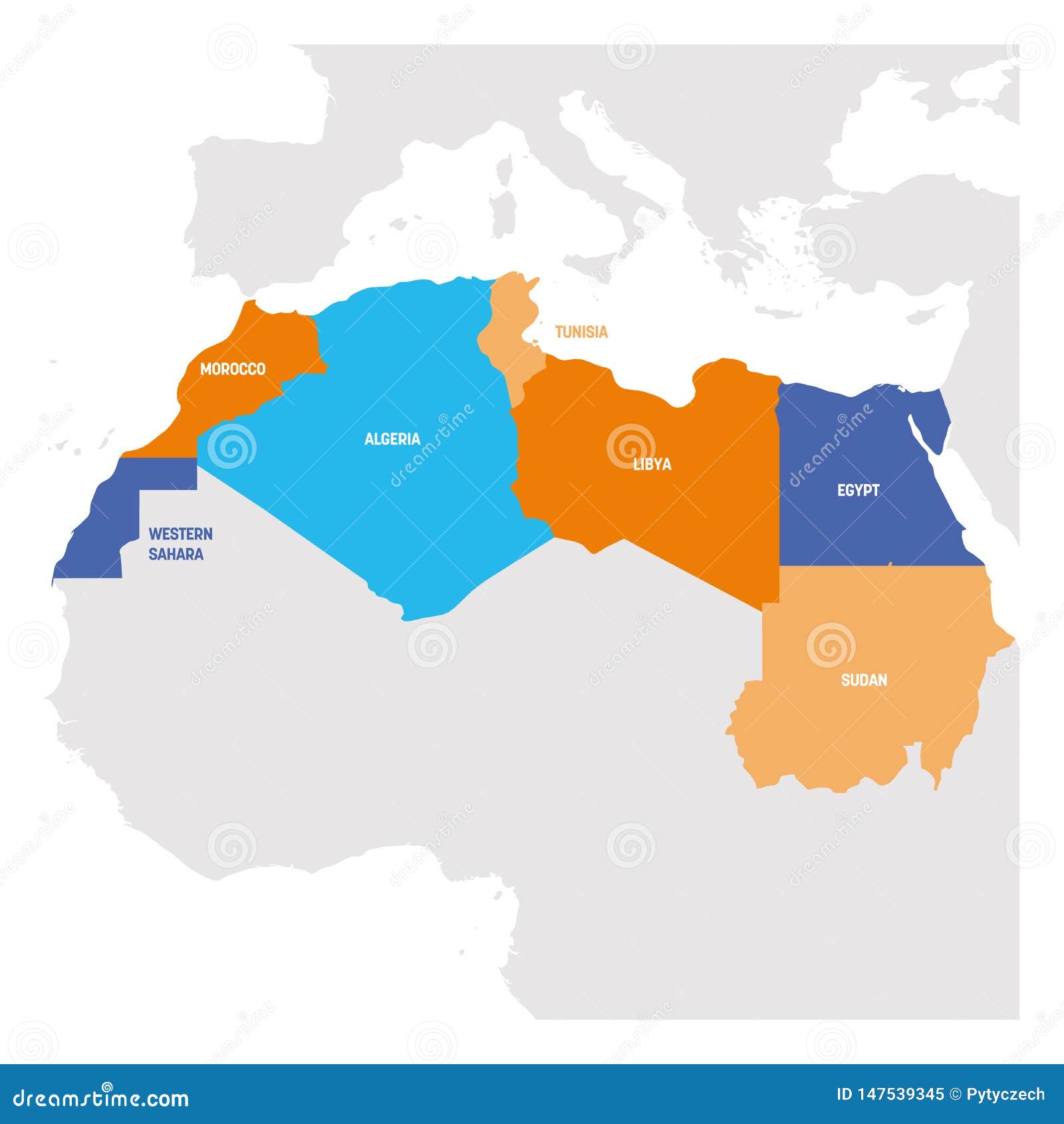 North Africa Region. Map of Countries in Northern Africa Stock Vector