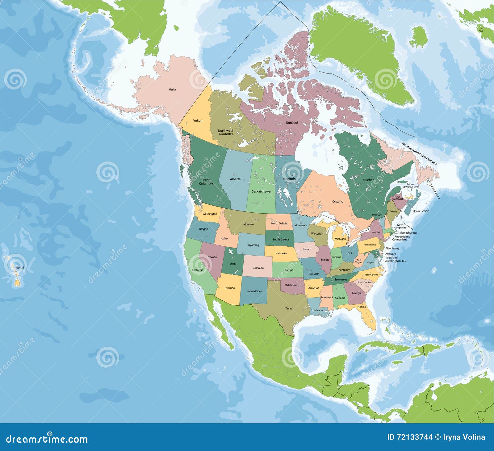North America Map with USA and Canada Stock Vector - Illustration of
