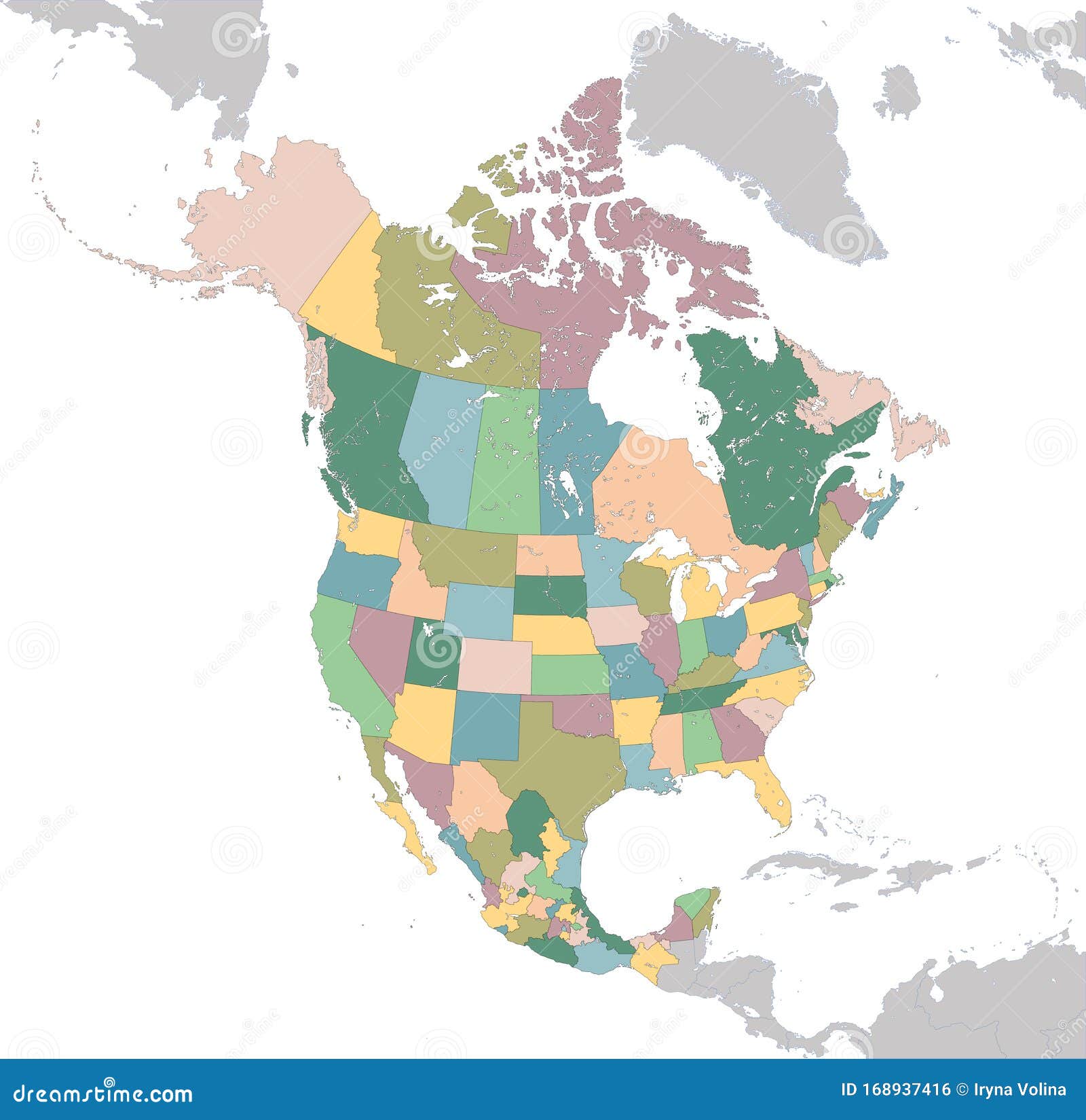 North America Map with USA, Canada and Mexico Stock Vector