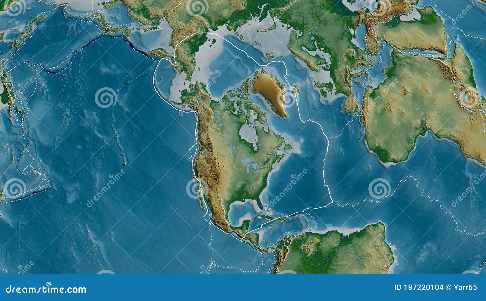 North American Tectonic Plate Outlined. Physical Stock Illustration