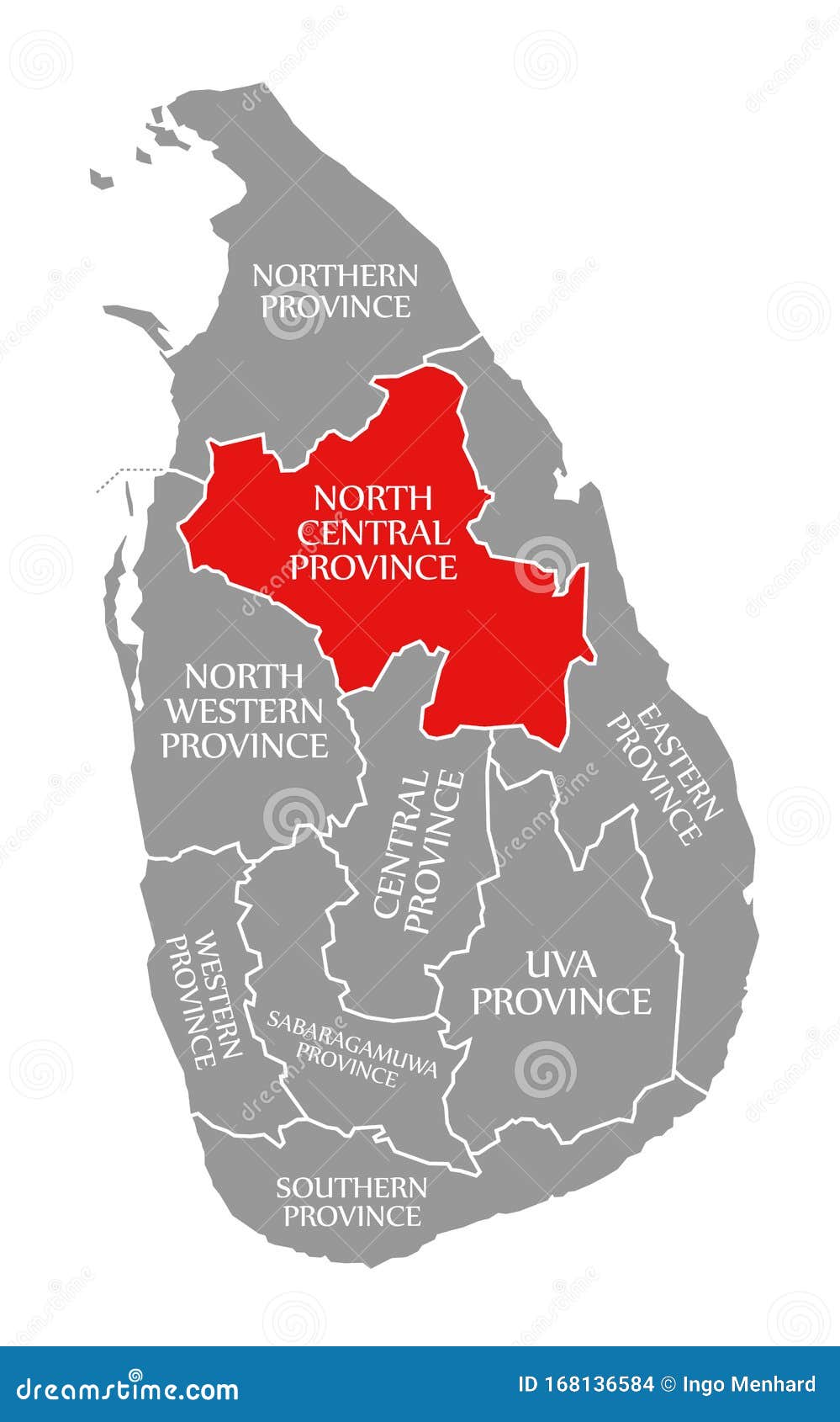 North Central Province Red Highlighted in Map of Sri Lanka Stock