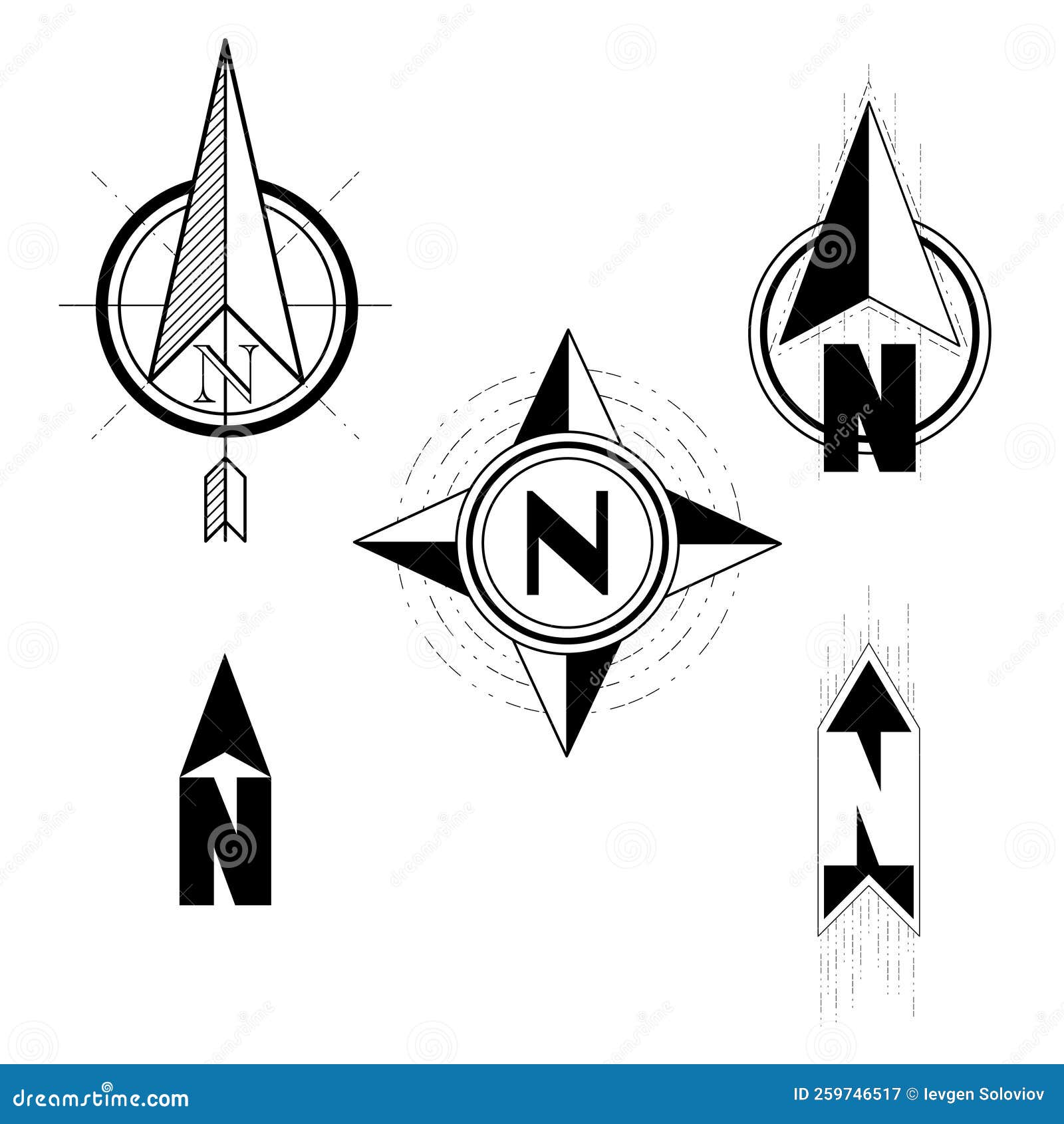 North compass arrows set stock vector. Illustration of symbol - 259746517