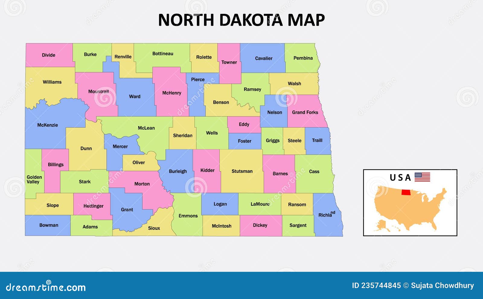 North Dakota Map. District Map of North Dakota in District Map of North