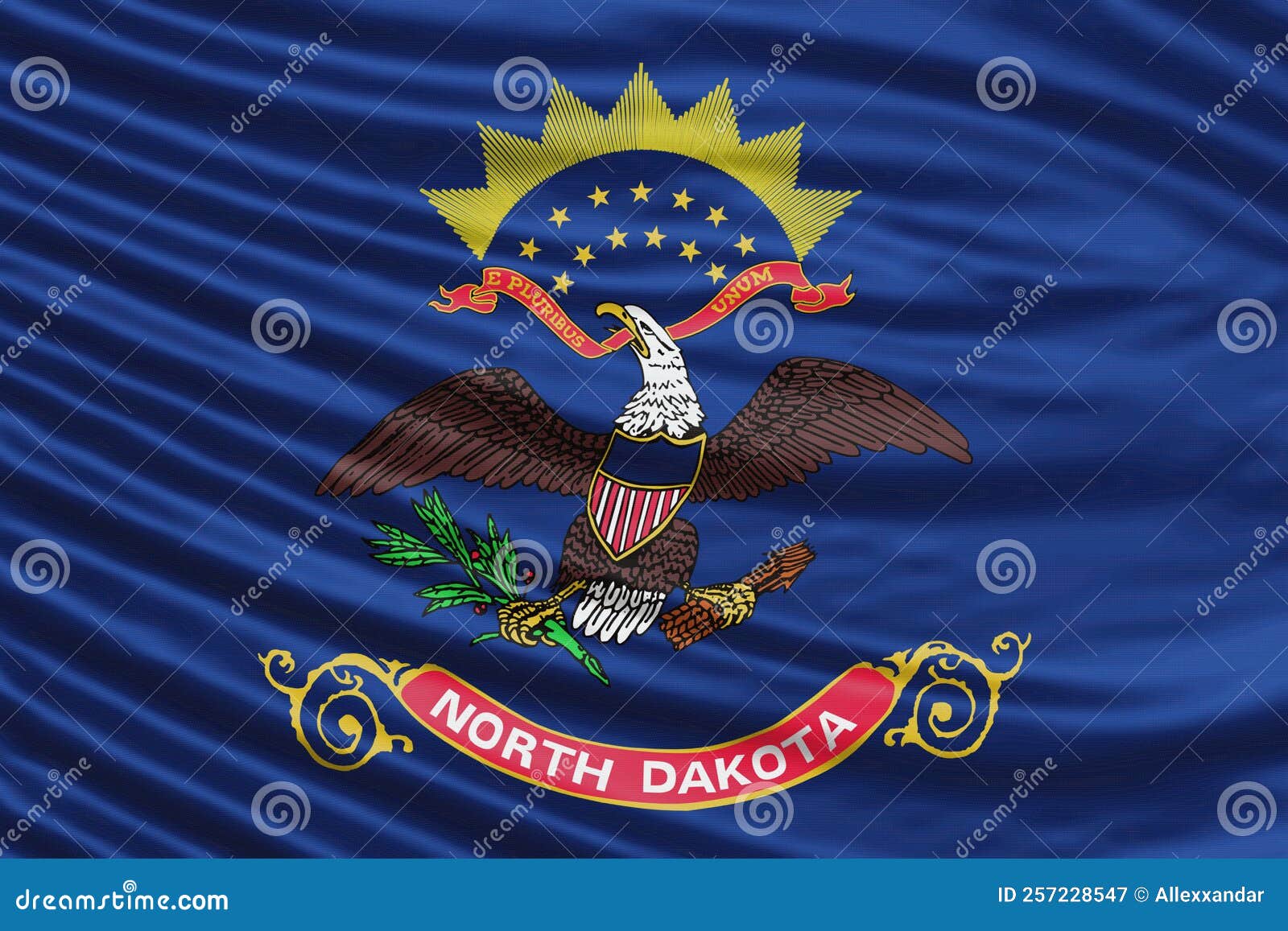 North Dakota State Flag Wave Close Up, North Dakota Flag Stock Image
