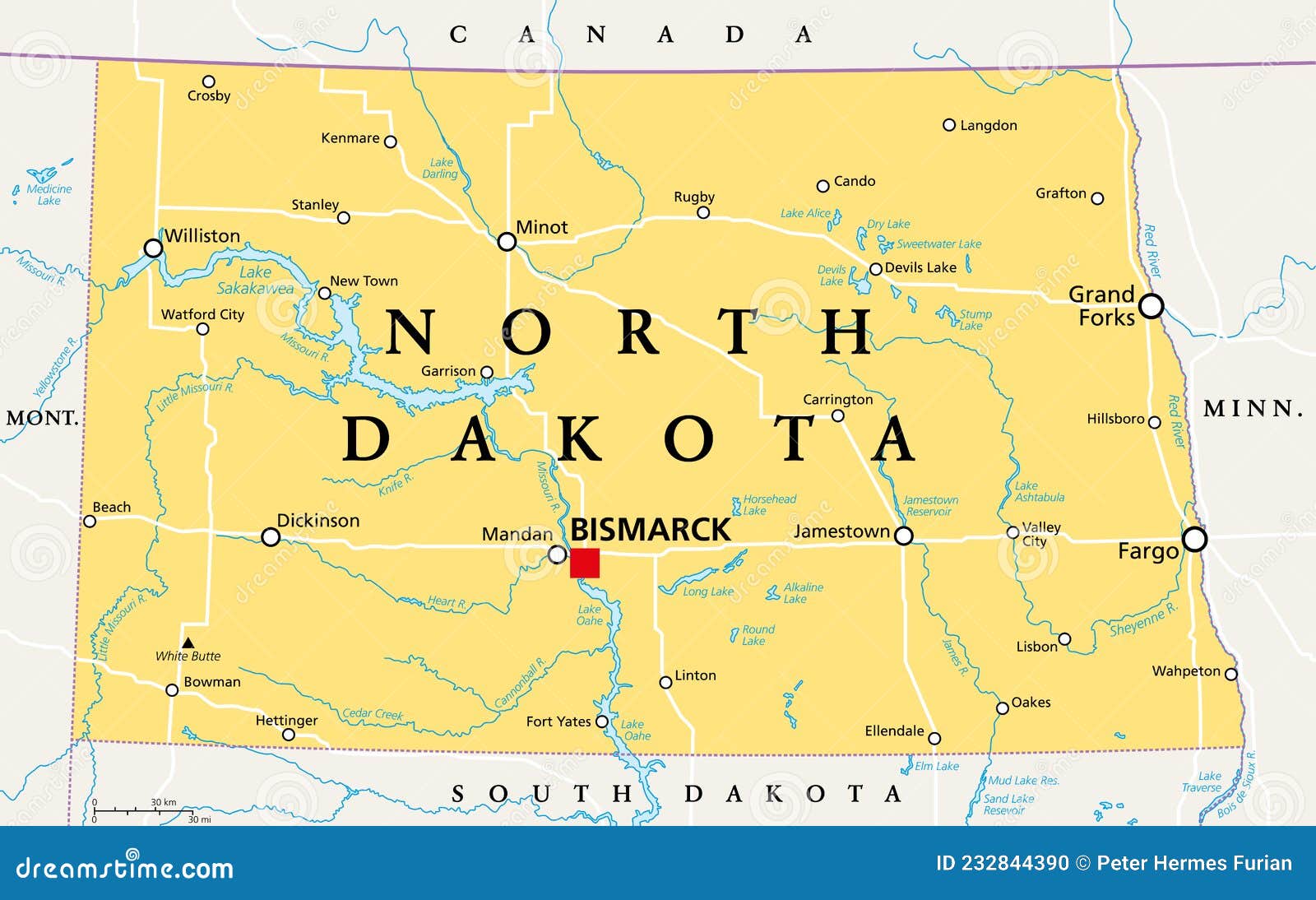 north dakota, nd, political map, us state, peace garden state