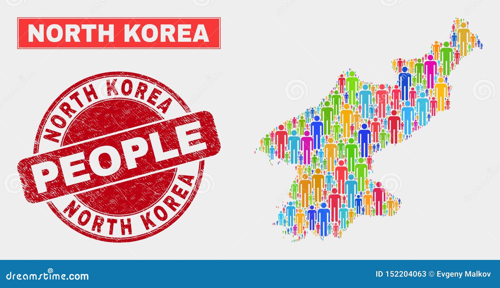 North Korea Map Population Demographics and Unclean Stamp Seal Stock