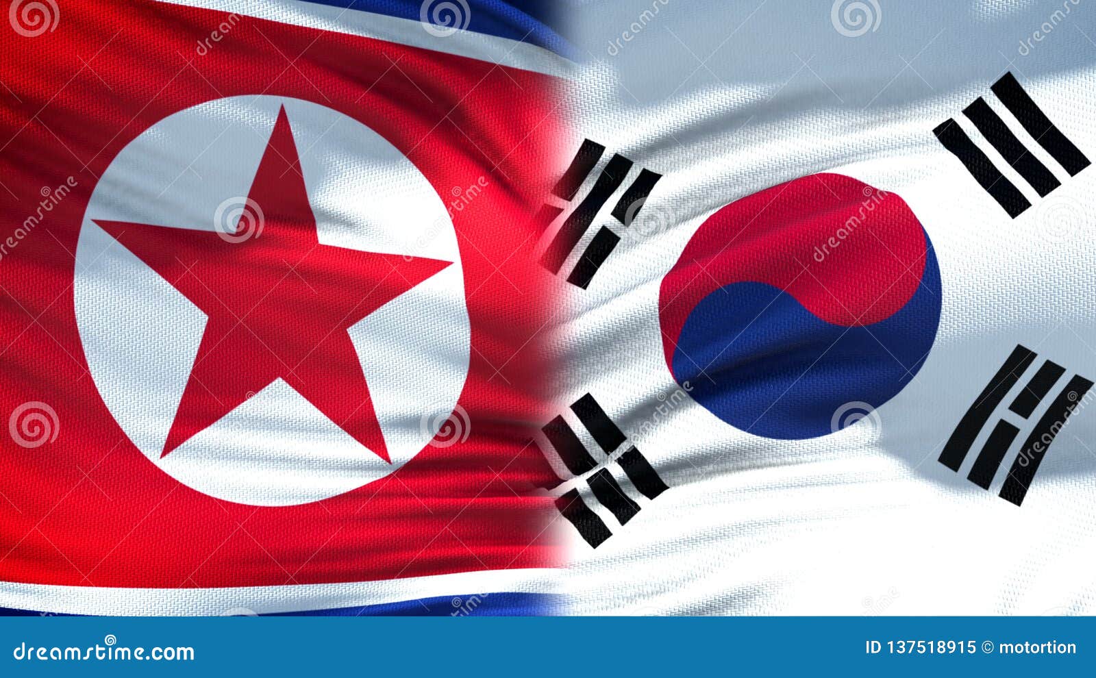 North Korea And South Korea Flags Background Diplomatic And Economic