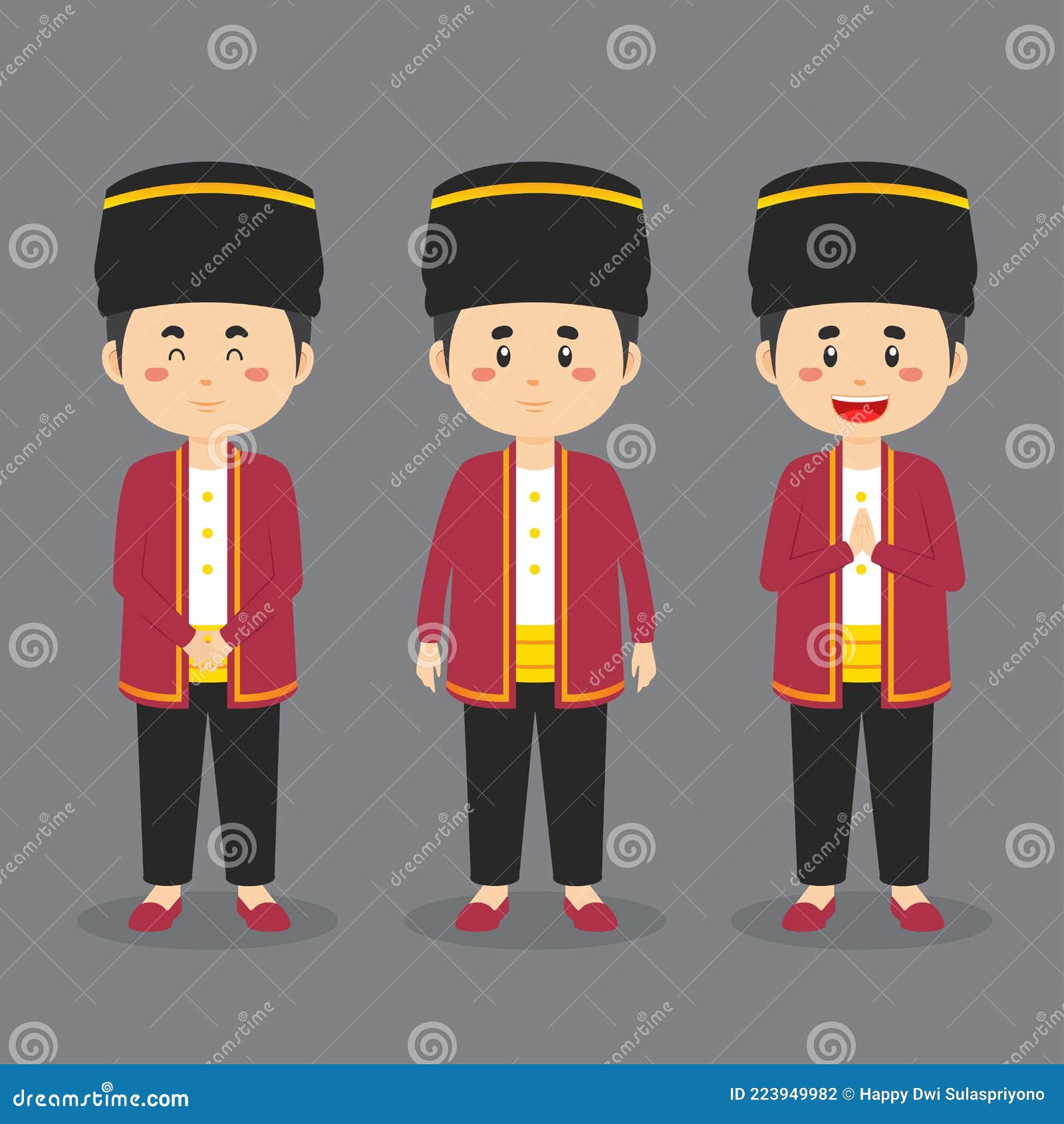 Happy Maluku Boy Holding Indonesian Flags Cartoon Vector