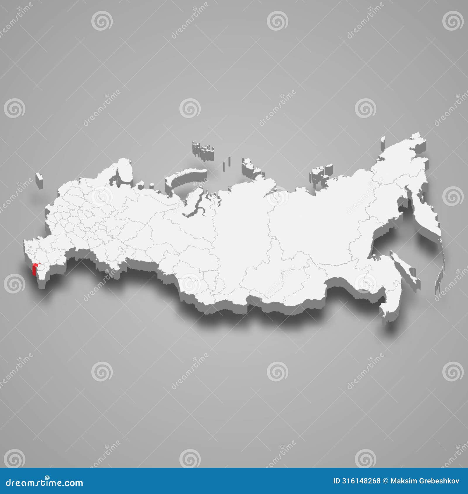 north ossetia-alania region location within russia 3d map