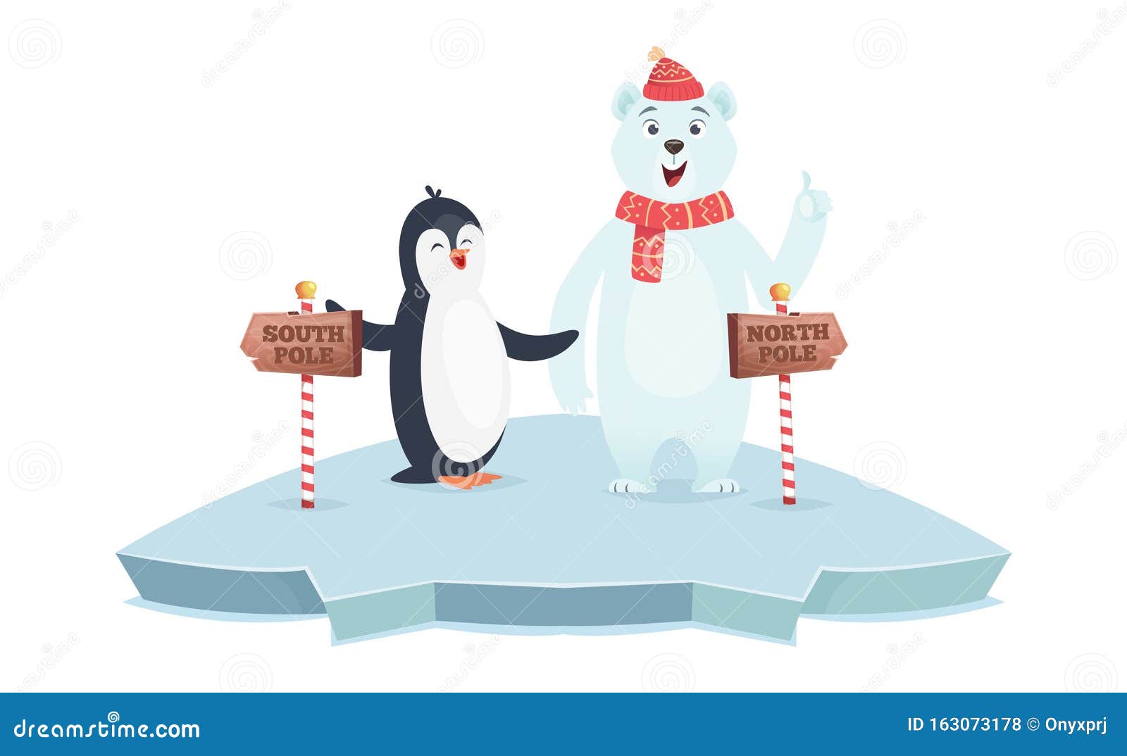 North South Pole Signs. Polar Bear and Penguin Poles Vector Illustration  Stock Vector - Illustration of landscape, cartoon: 163073178