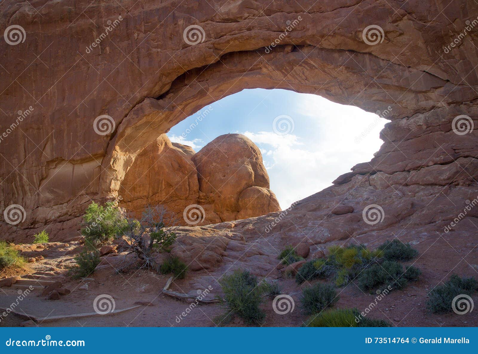North Window, Arches National Park, Moab Utah. North Window under a cloudy blue sky at Arches National Park in Moab Utah