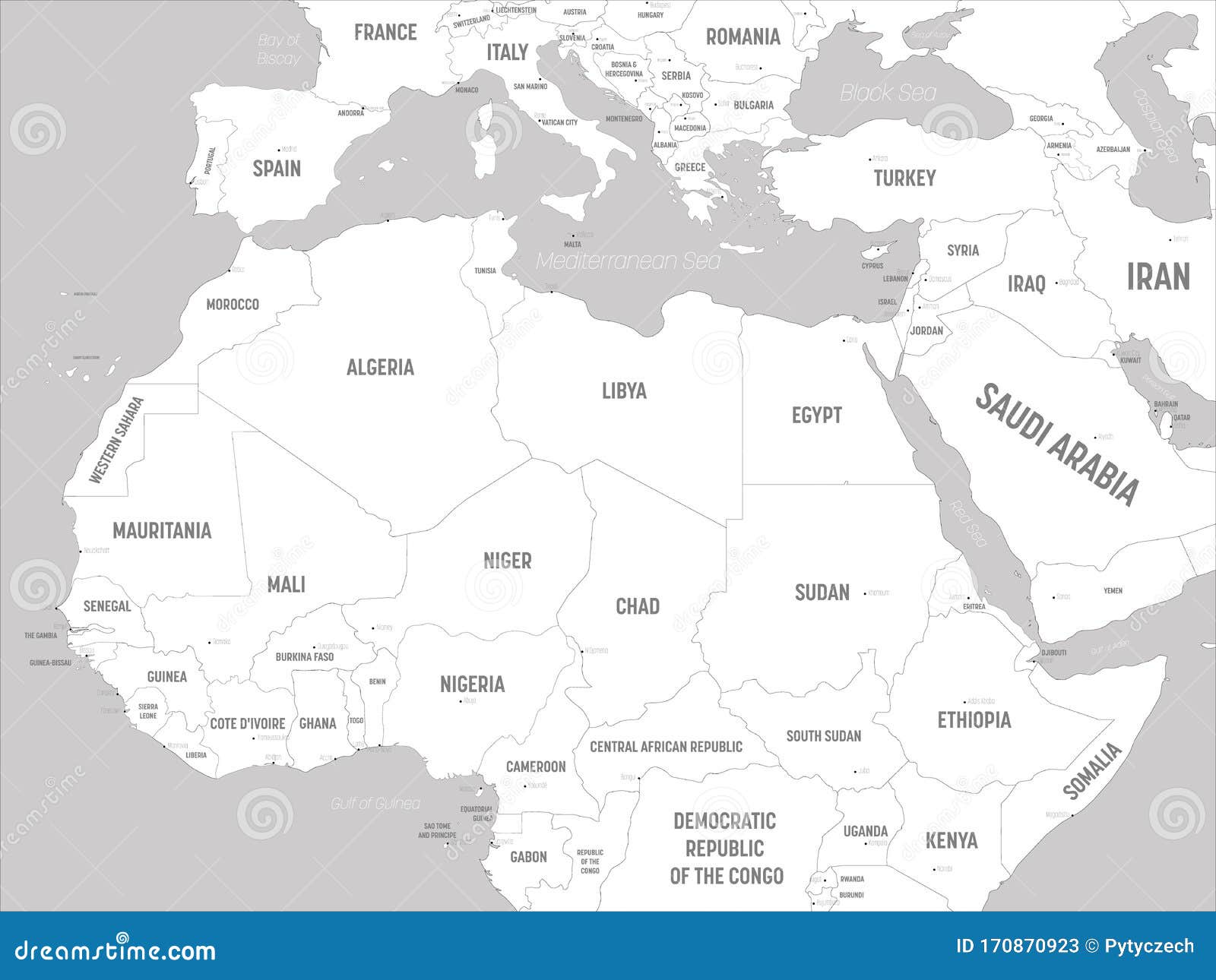 Northern Africa Map White Lands And Grey Water High Detailed