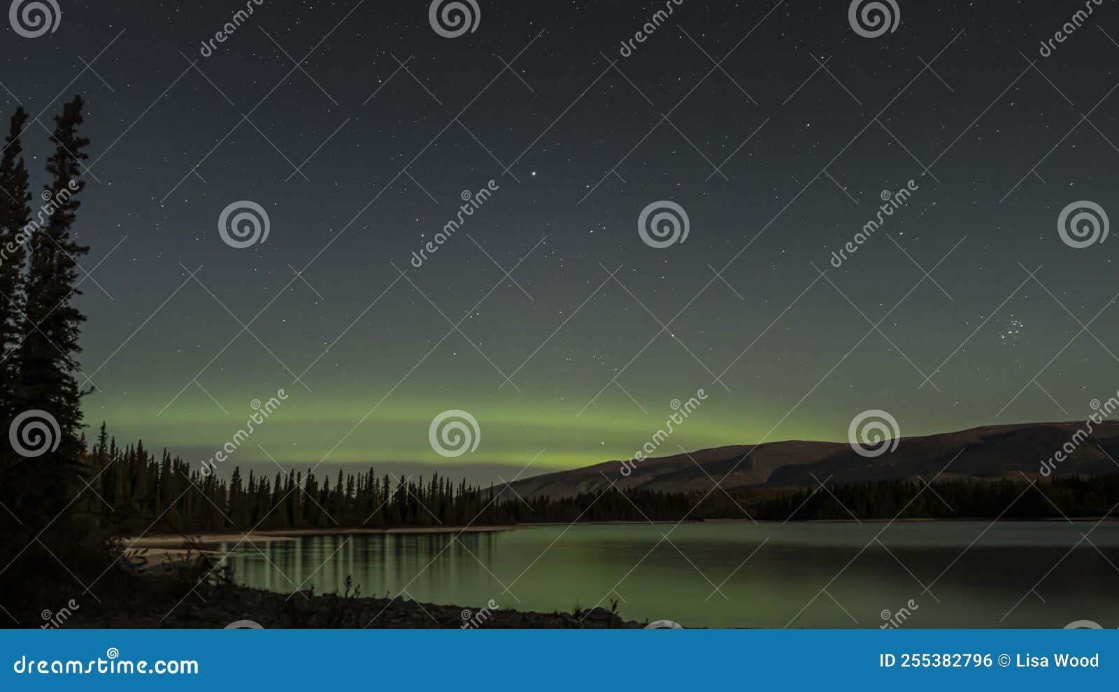 northern lights and the plieades over lake boya