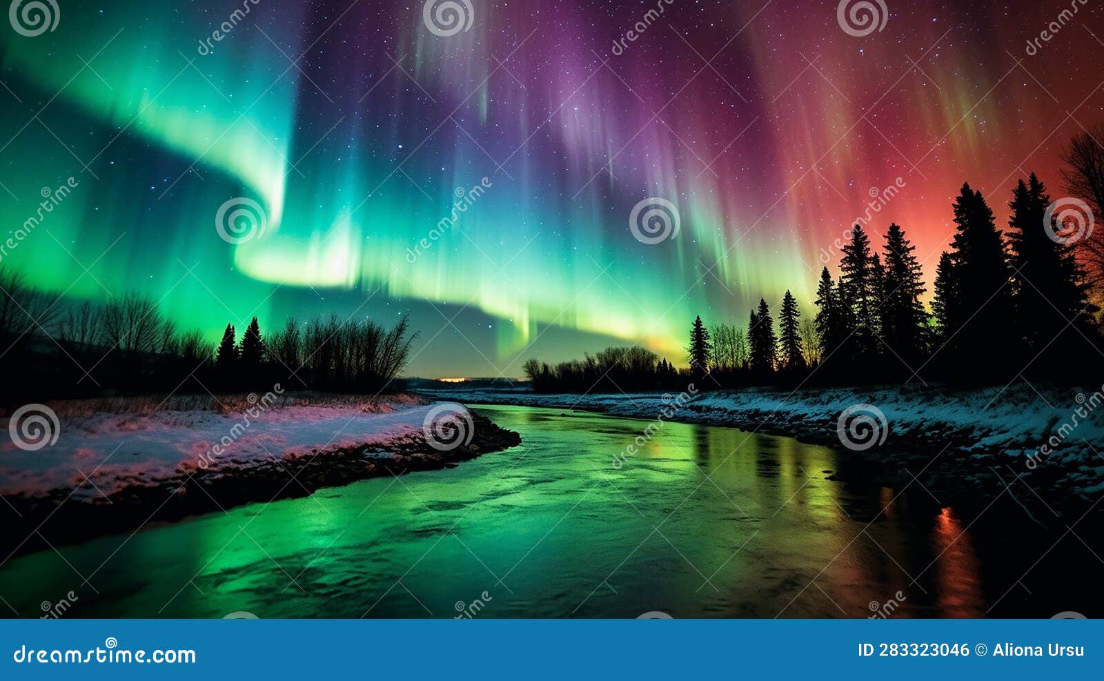 The Northern Lights with Vibrant Ribbons of Dancing Colors Illuminating ...