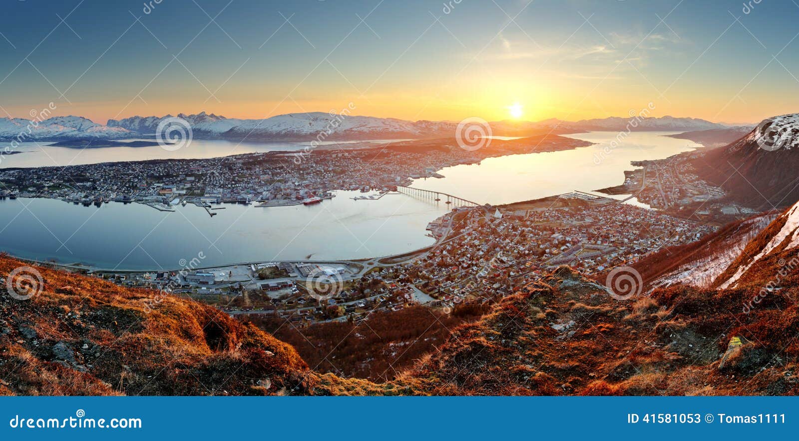 Norway City Panorama Tromso at Sunset Stock Image Image of arctic
