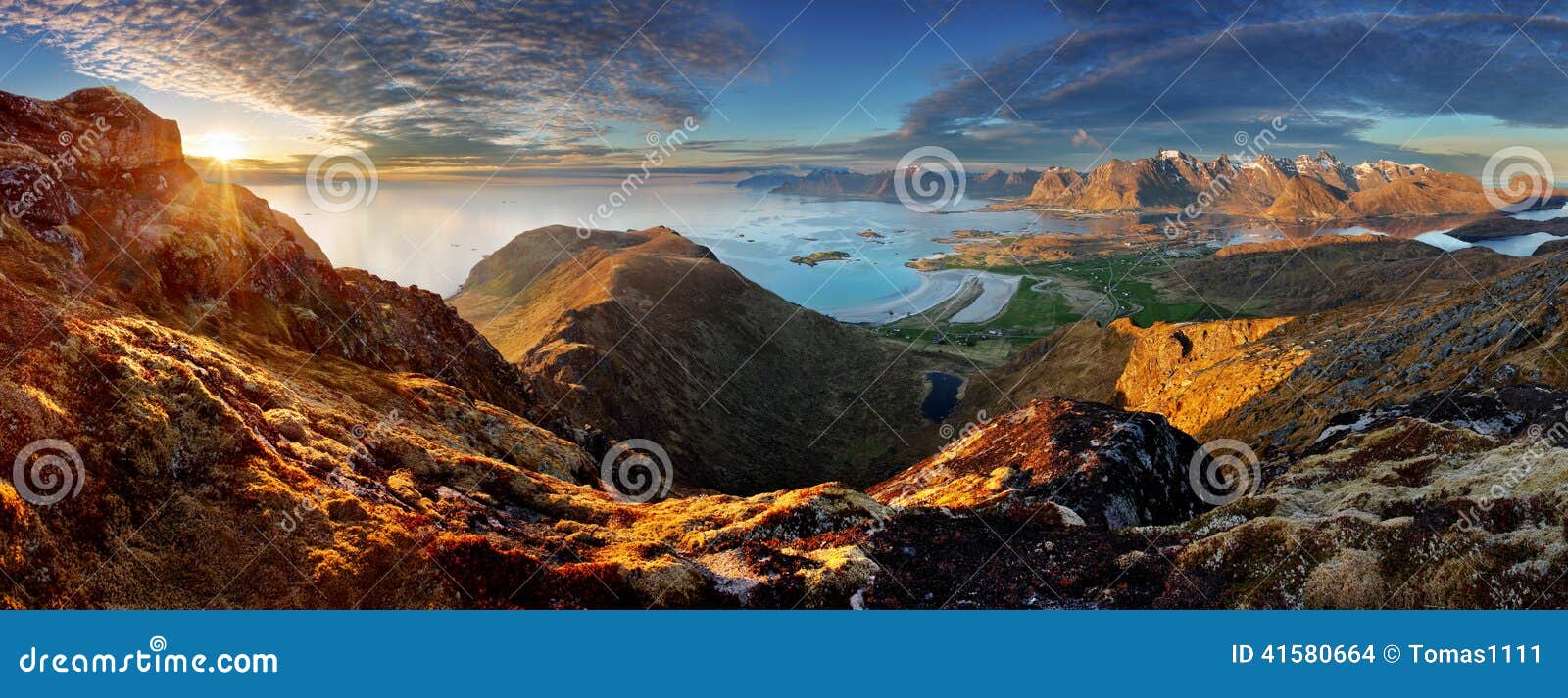 norway landscape panorama with ocean and mountain
