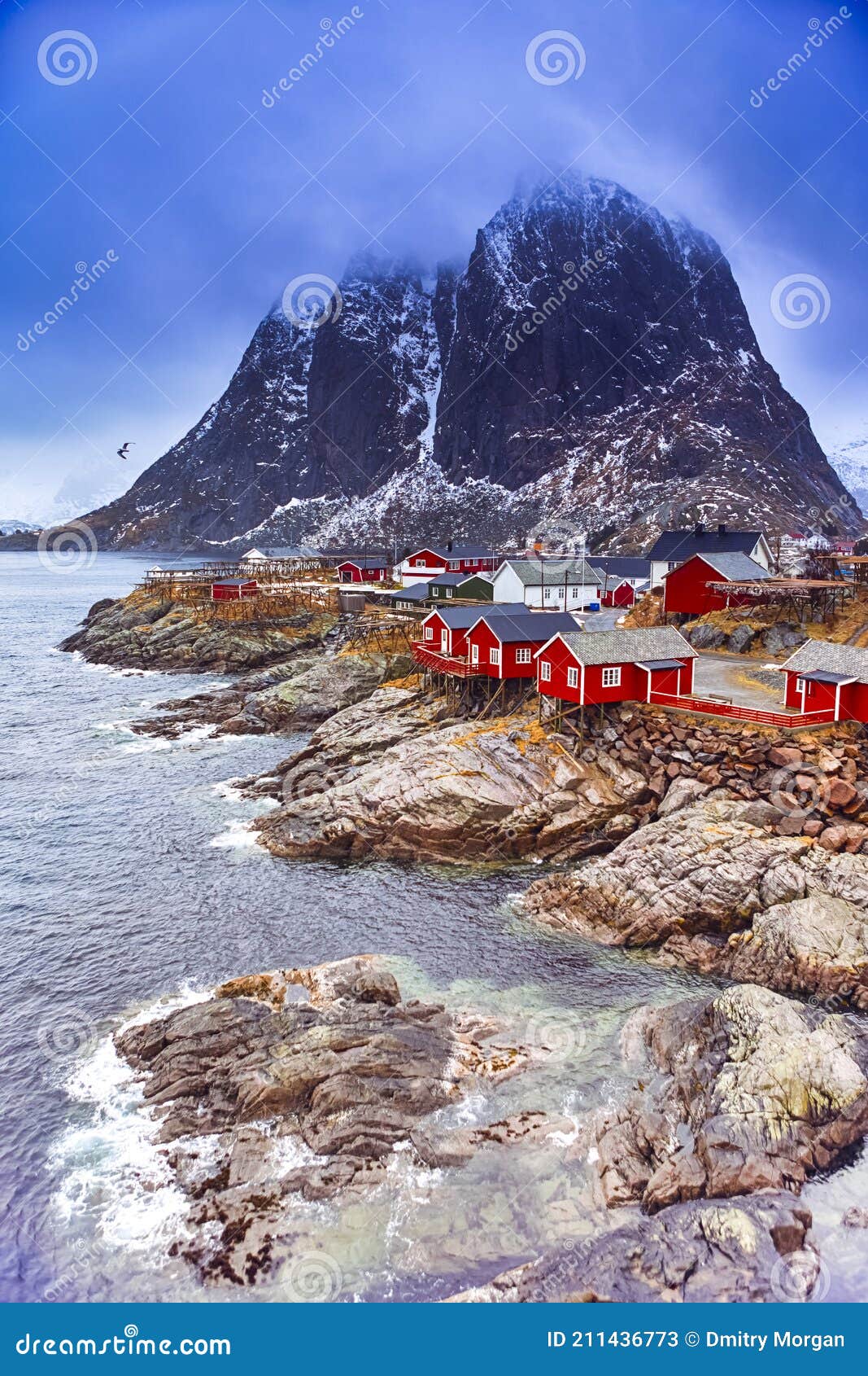 Norway Traveling Famous Tourist Attraction Hamnoy Fishing Village At