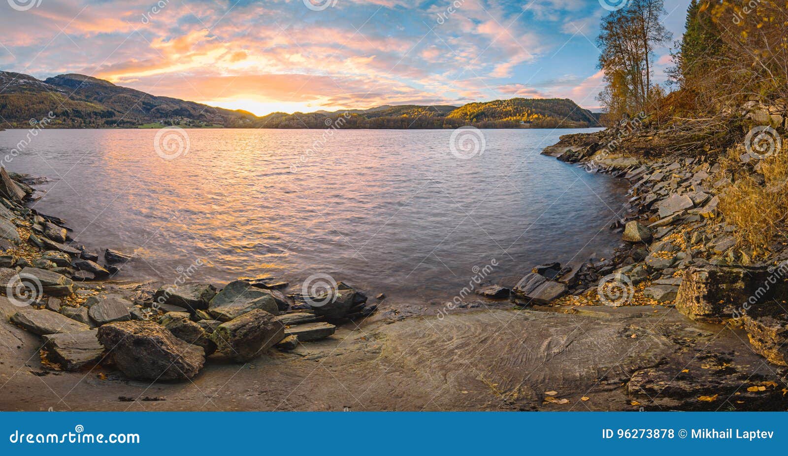 Norwegian Autumn Sunset Landscape Stock Photo Image Of Forest